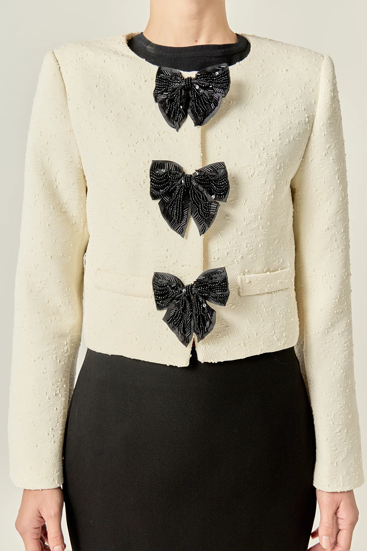 Textured Bead Bow Detailed Jacket - Image 2