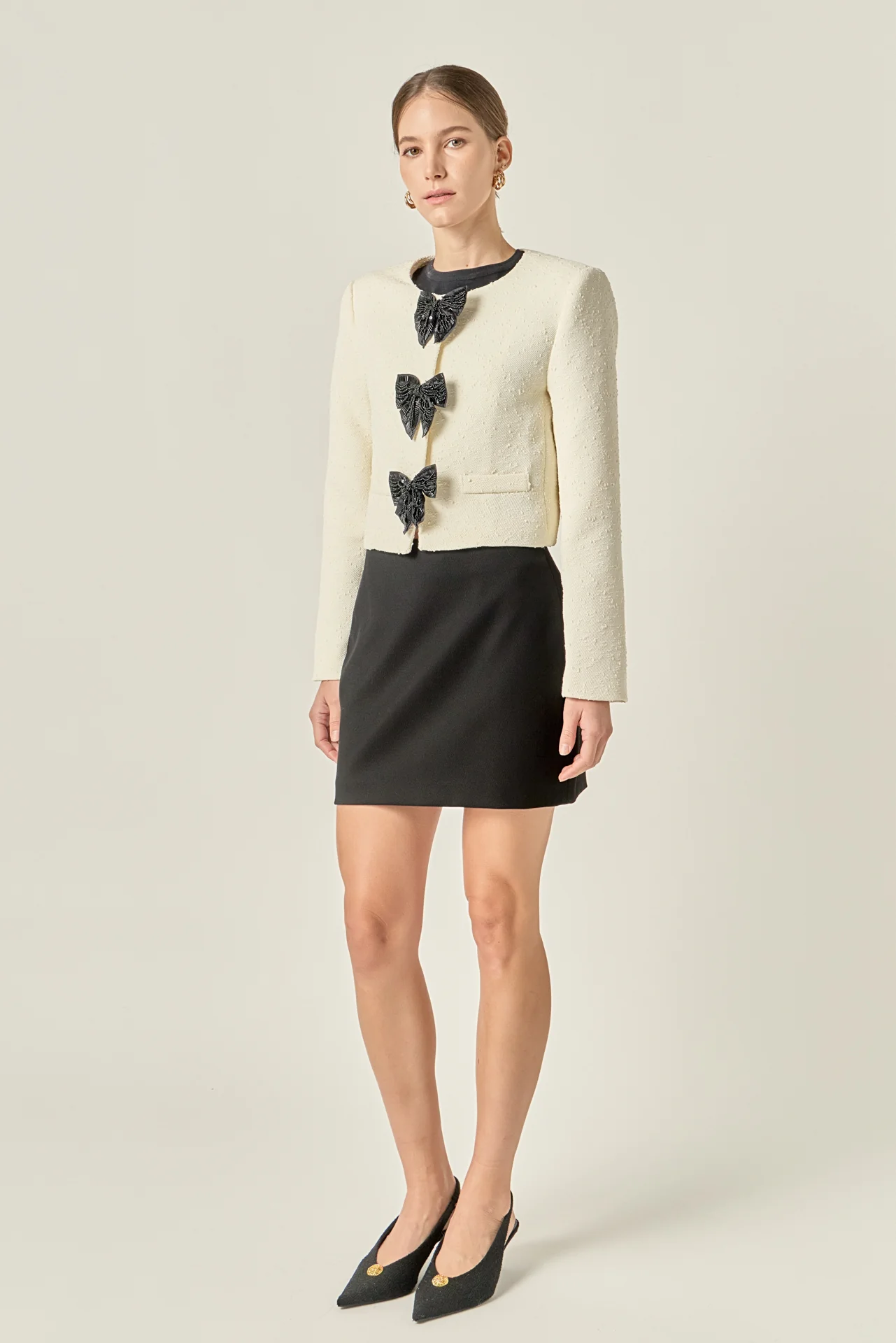 Textured Bead Bow Detailed Jacket - Image 3