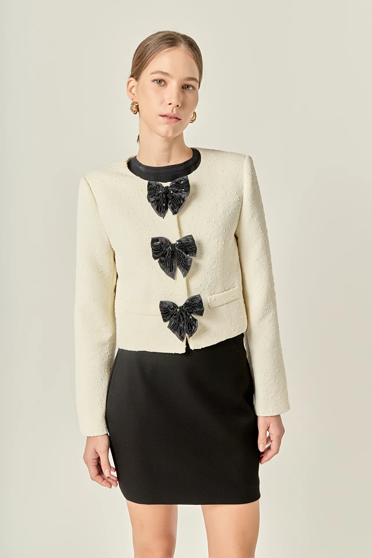 Textured Bead Bow Detailed Jacket - Image 5