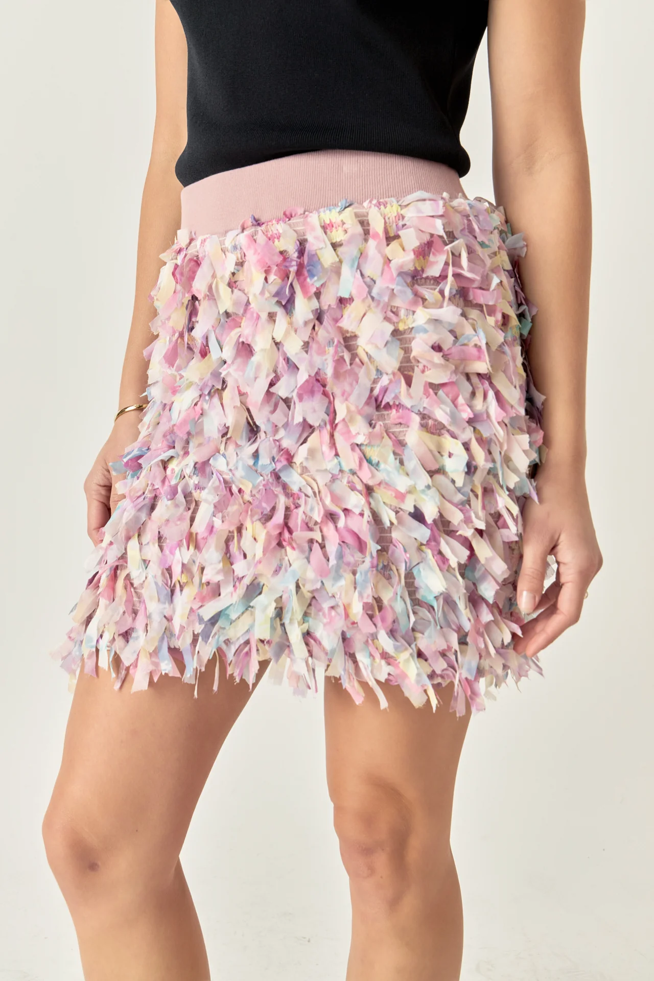 Premium Textured Ribbon High Waisted Mini Skirt - Image 2