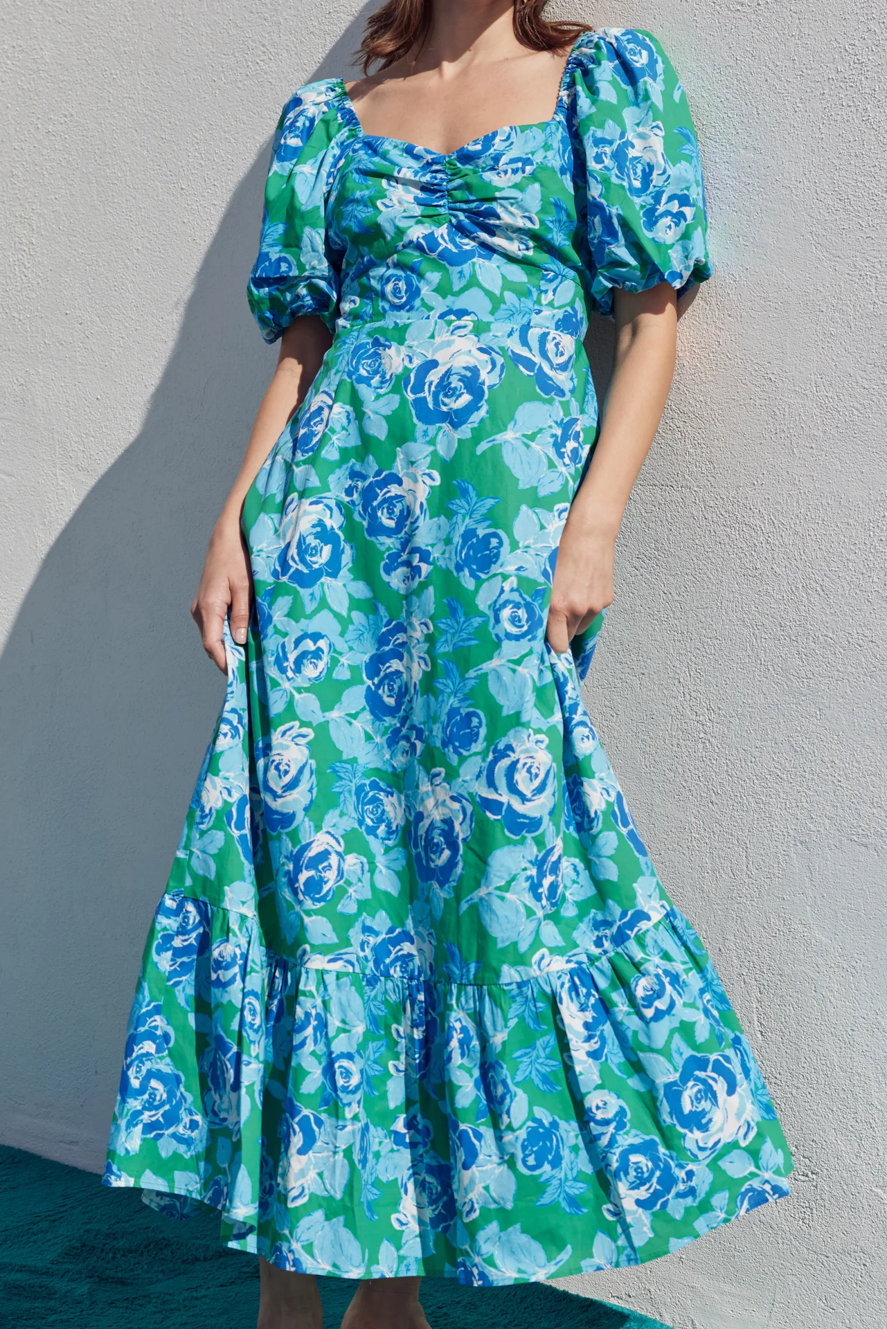 Floral Tie Back Puff Sleeve Maxi Dress - Image 2