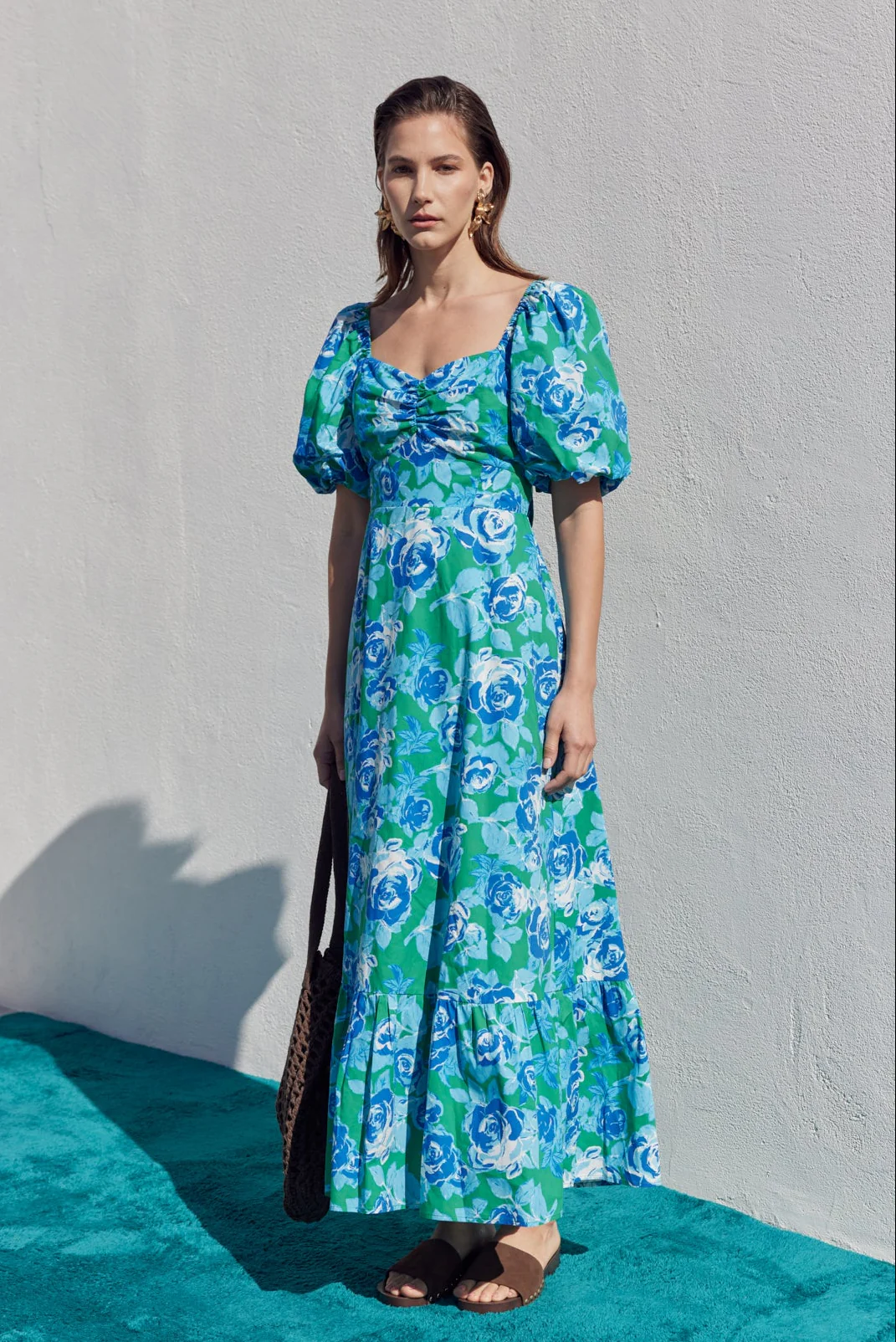 Floral Tie Back Puff Sleeve Maxi Dress - Image 3