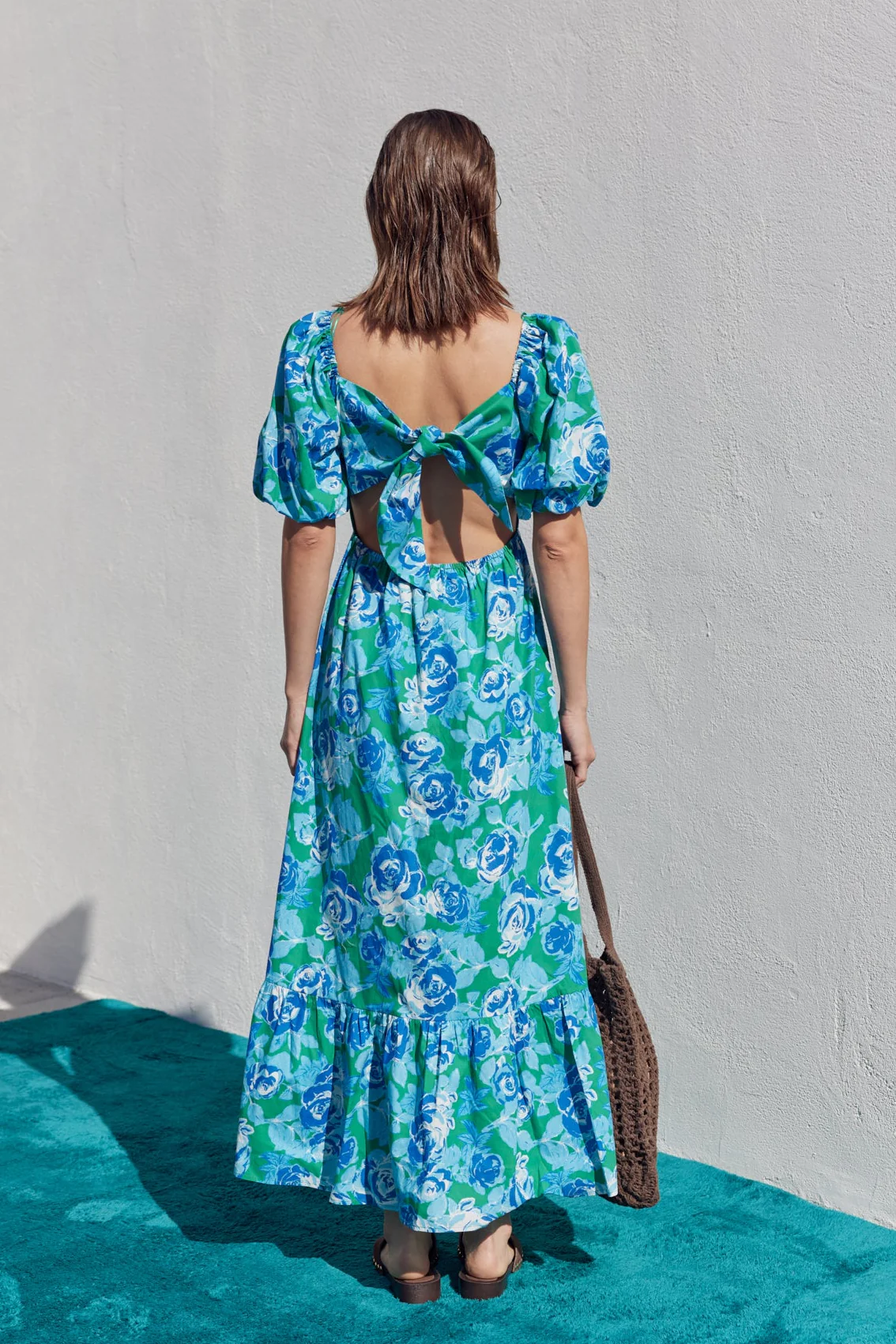 Floral Tie Back Puff Sleeve Maxi Dress - Image 4