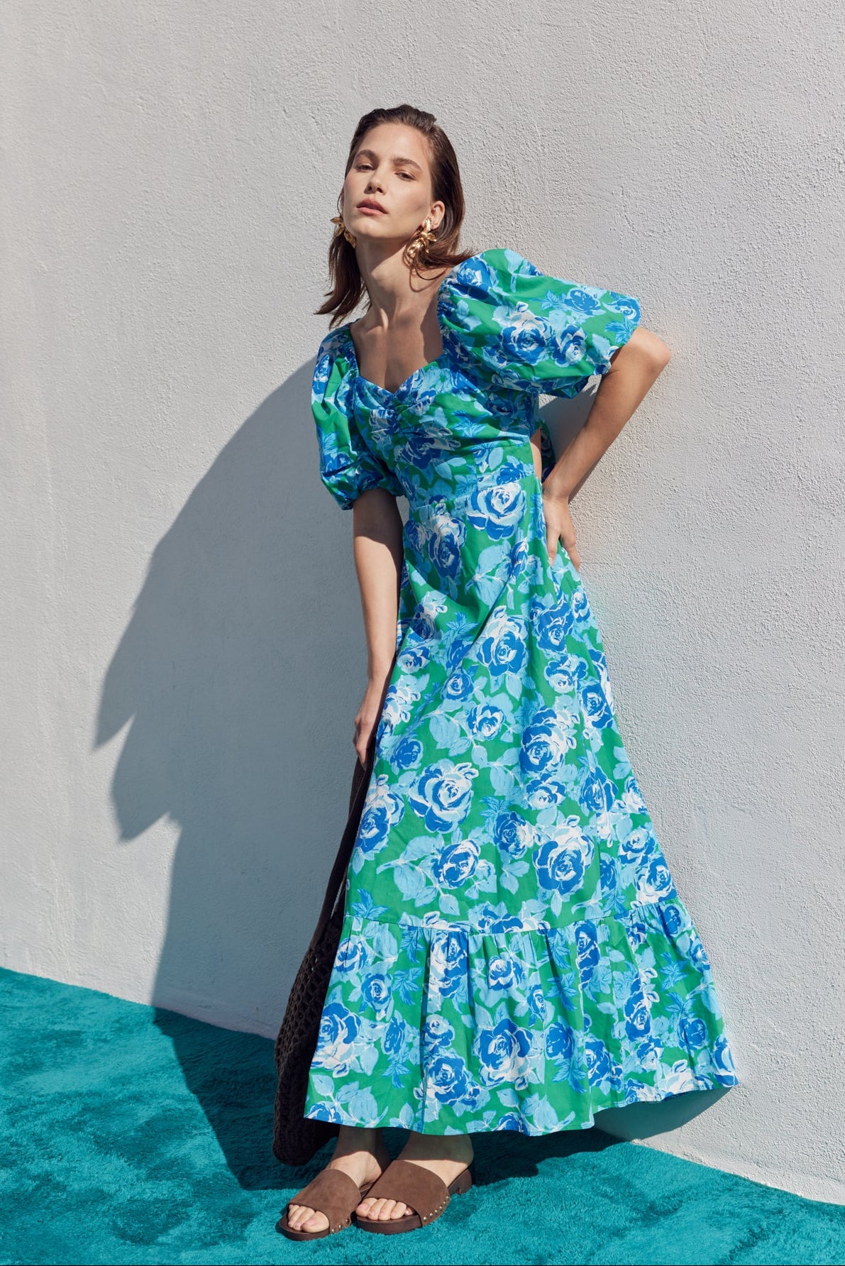Floral Tie Back Puff Sleeve Maxi Dress - Image 5