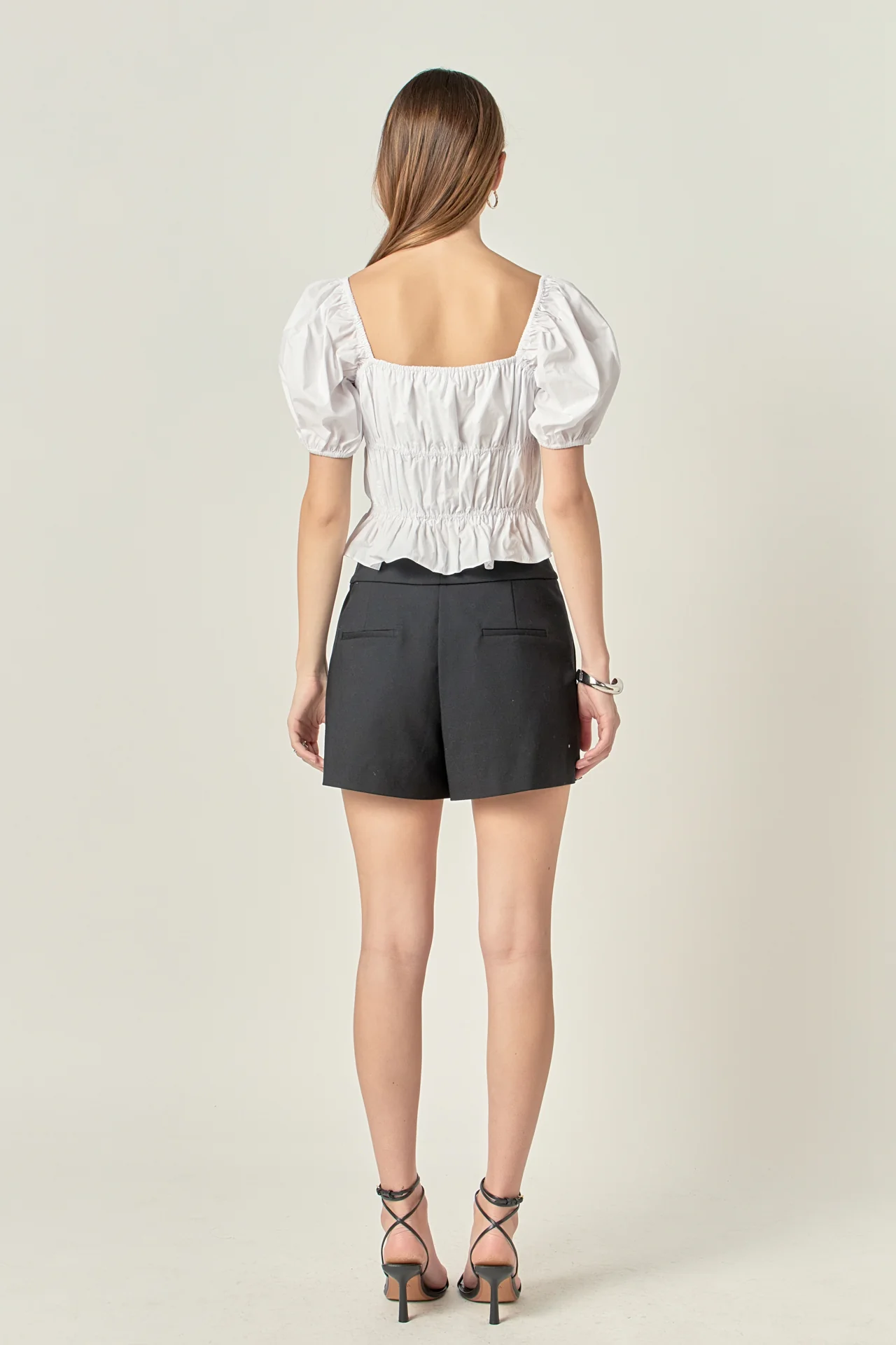 Tie Detail Shirring Top with Short Sleeves - Image 4