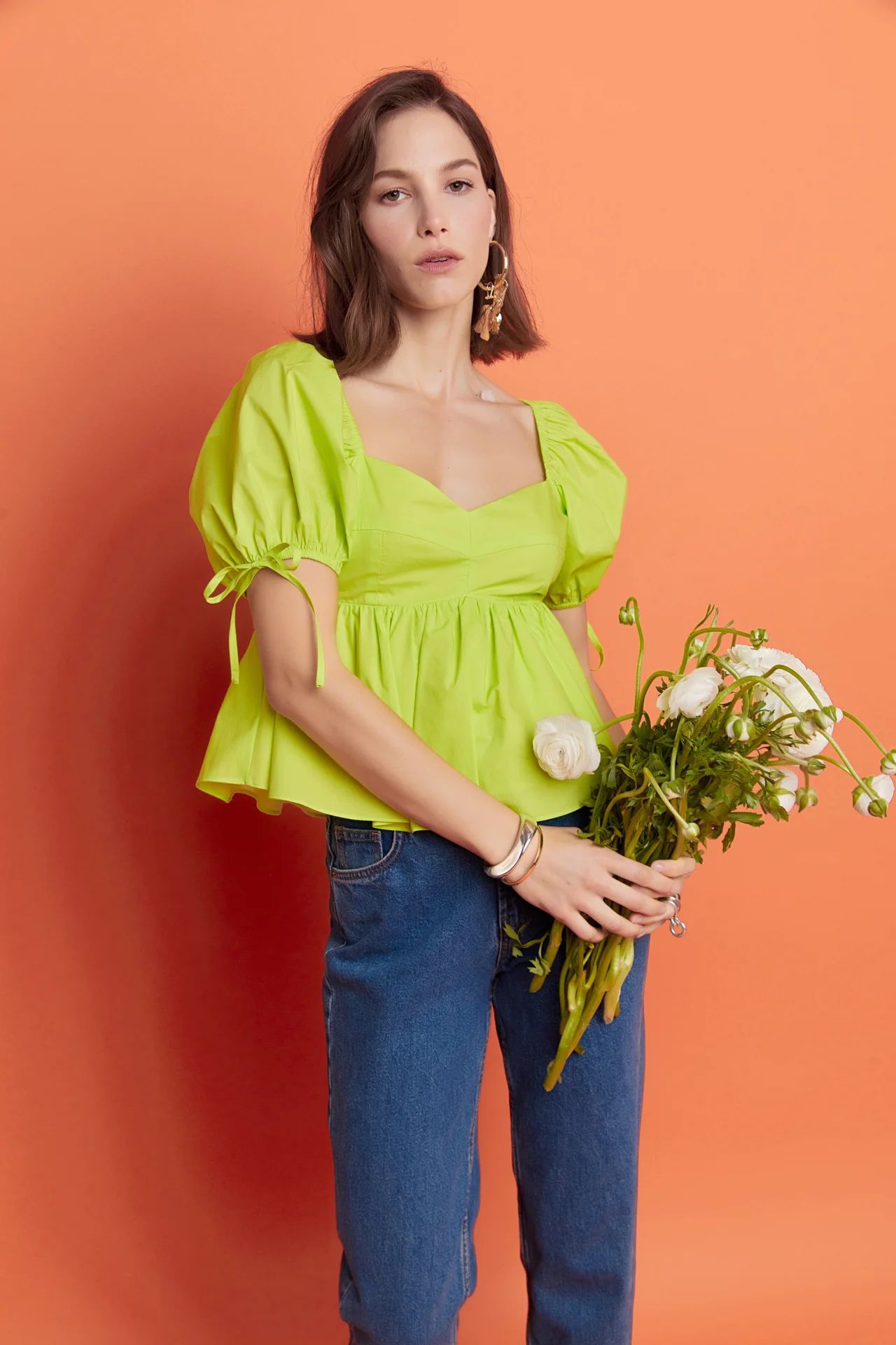 Tied Strap Puff Sleeve Woven Top - Image 10