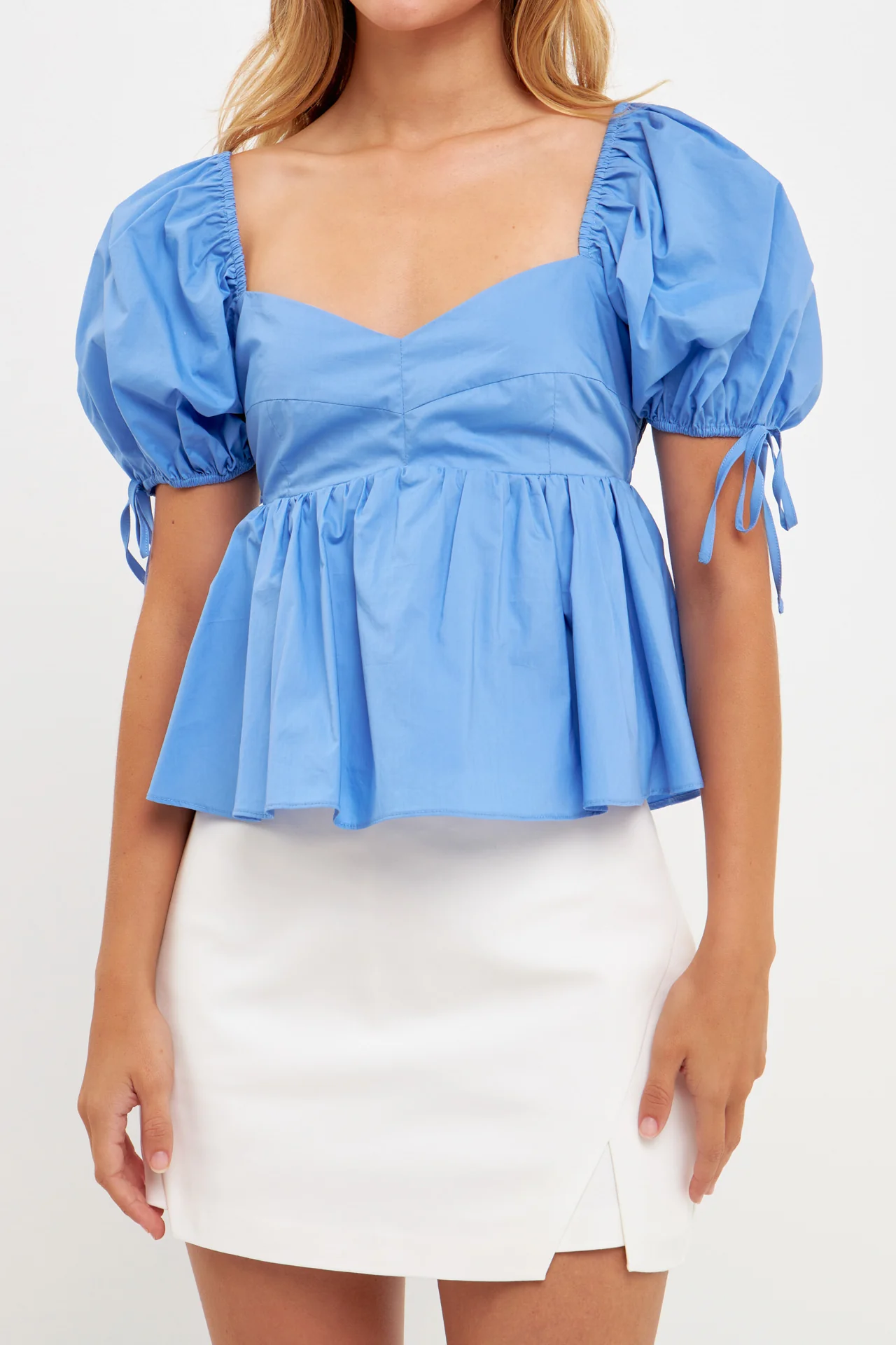 Tied Strap Puff Sleeve Woven Top - Image 17