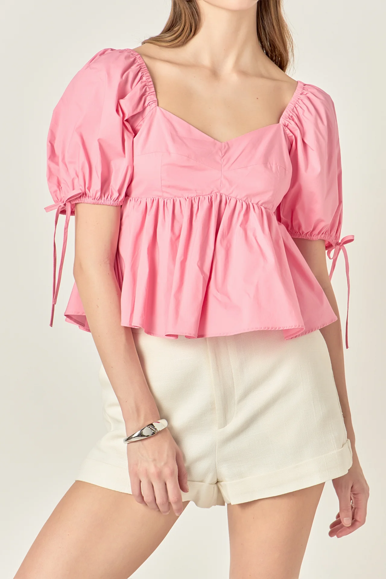 Tied Strap Puff Sleeve Woven Top - Image 2