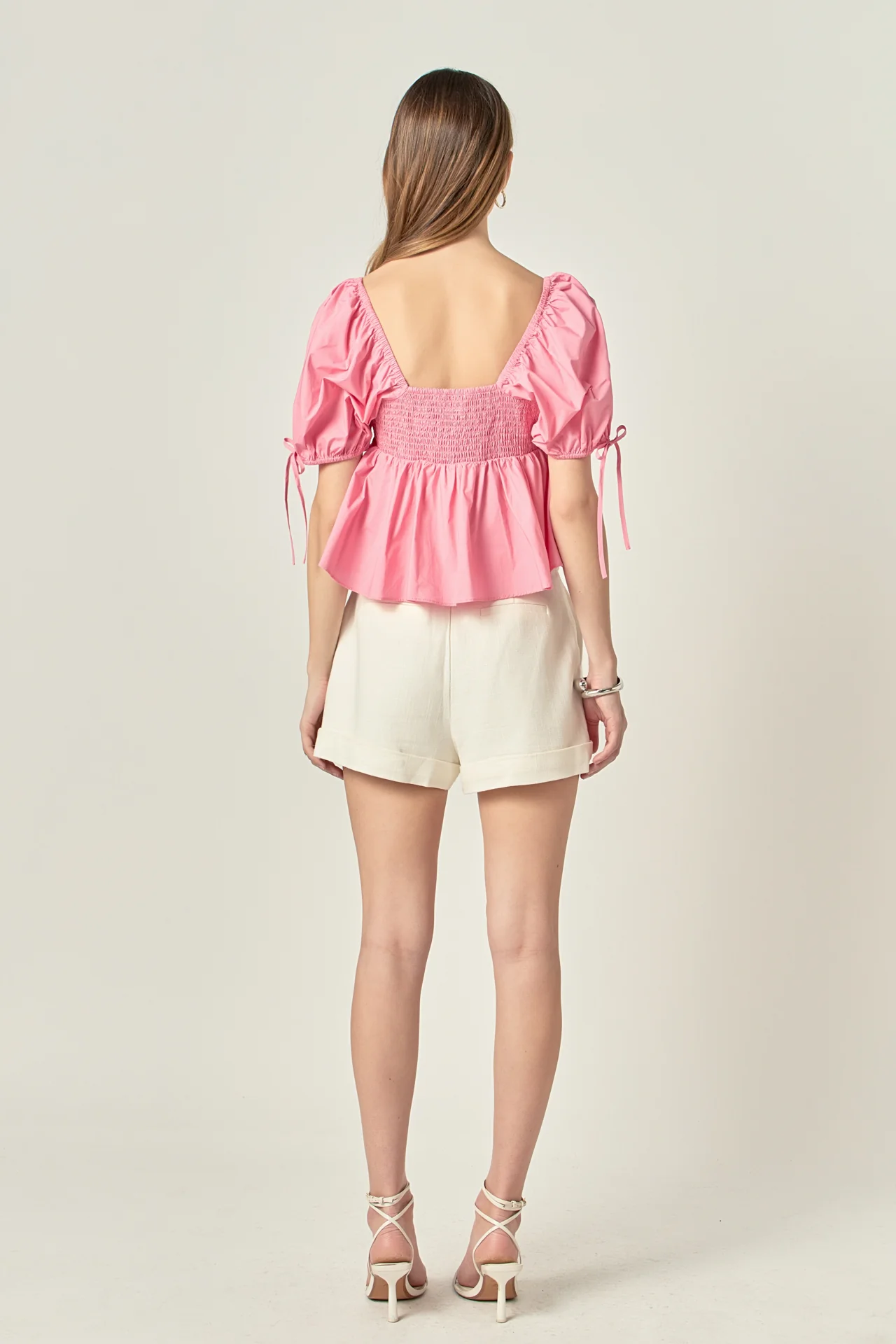 Tied Strap Puff Sleeve Woven Top - Image 4