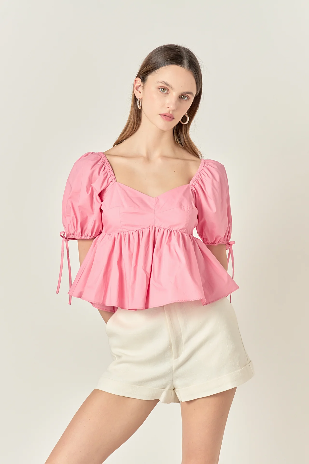Tied Strap Puff Sleeve Woven Top - Image 5