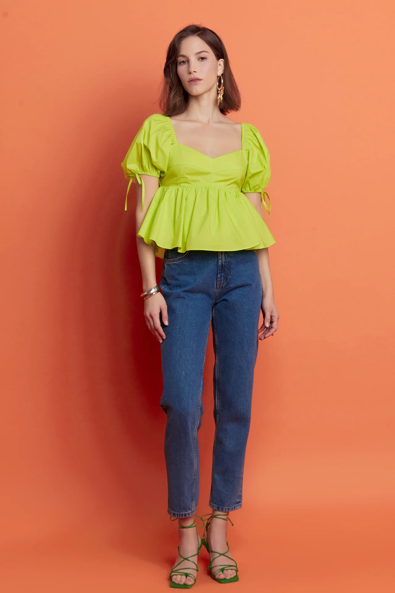 Tied Strap Puff Sleeve Woven Top - Image 6