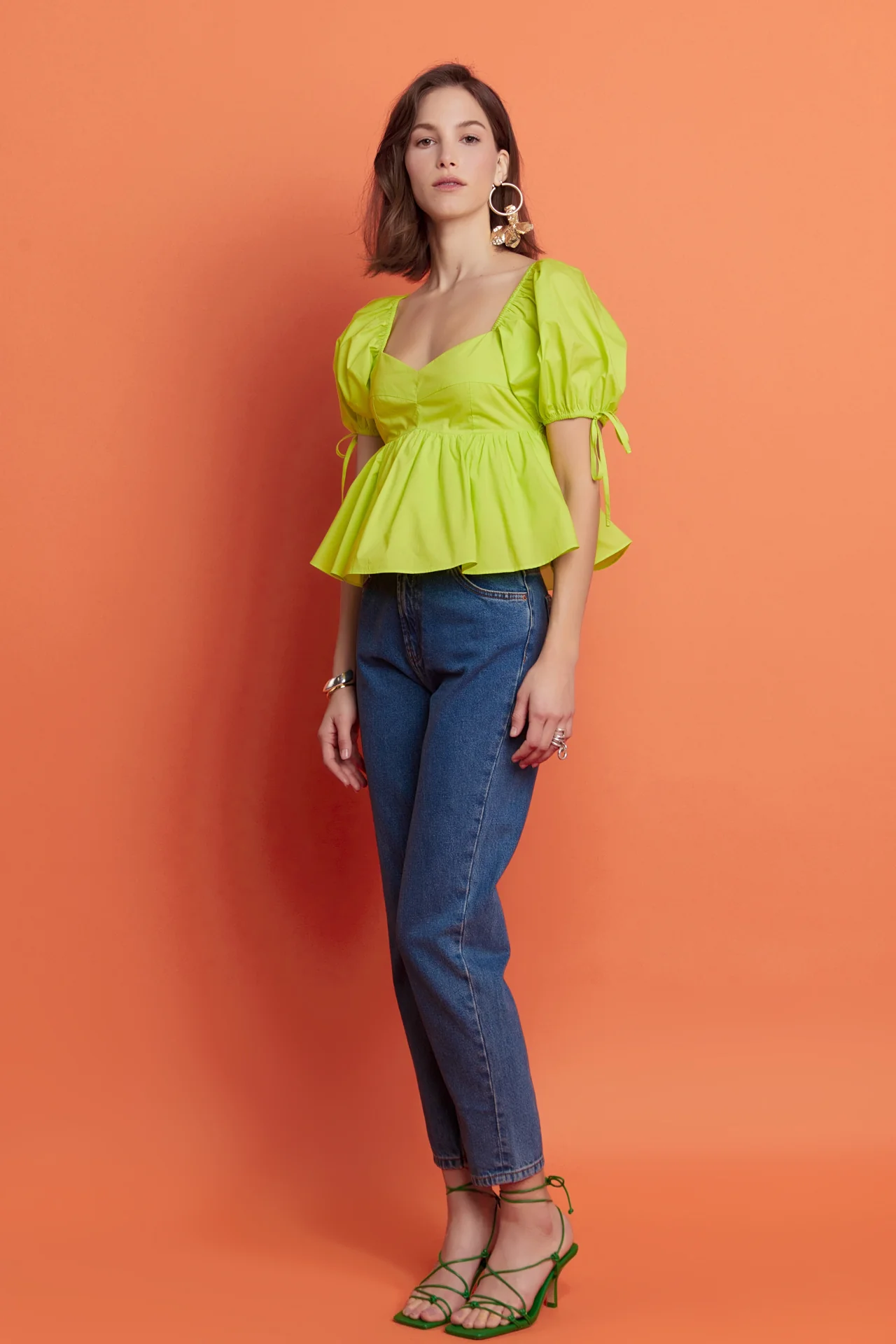 Tied Strap Puff Sleeve Woven Top - Image 8