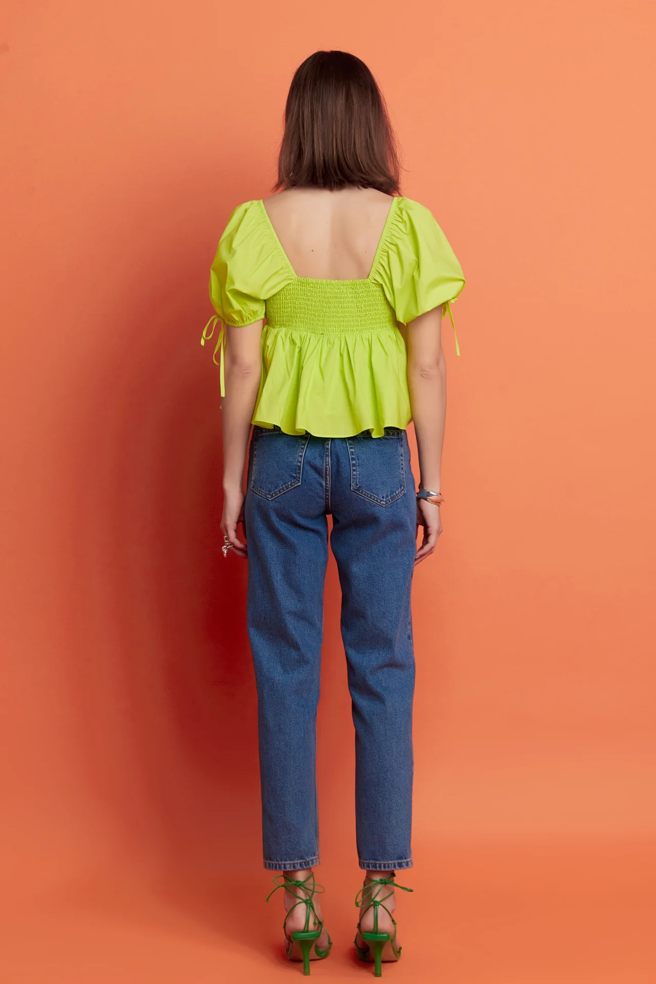 Tied Strap Puff Sleeve Woven Top - Image 9