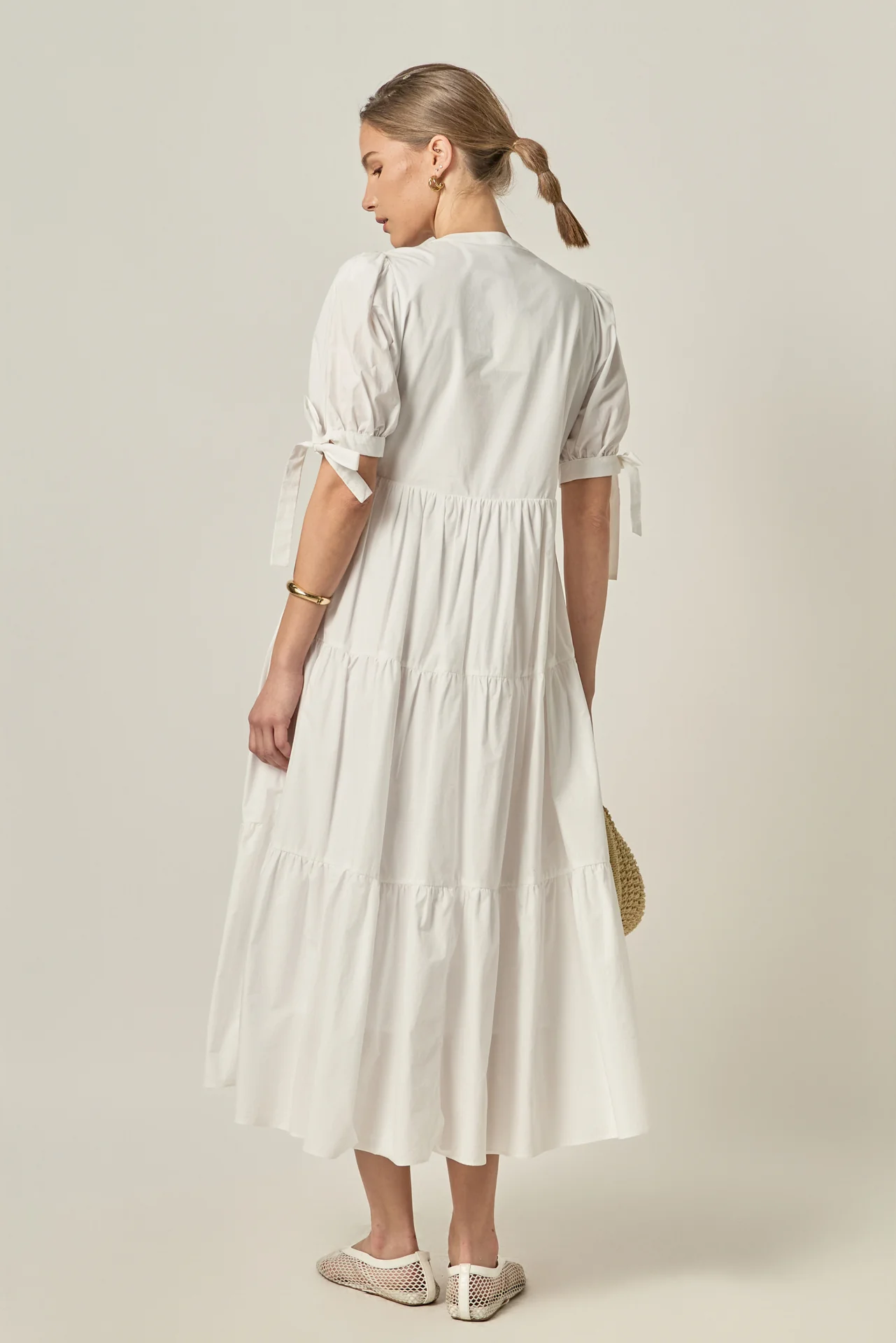 Tiered Midi Dress with Bow-Tie Sleeves - Image 10