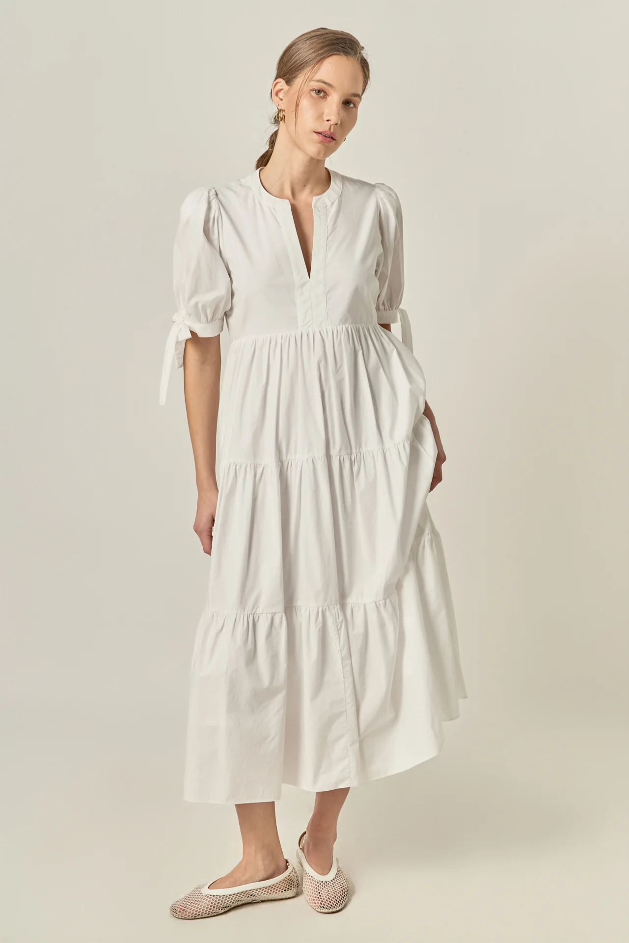 Tiered Midi Dress with Bow-Tie Sleeves - Image 12