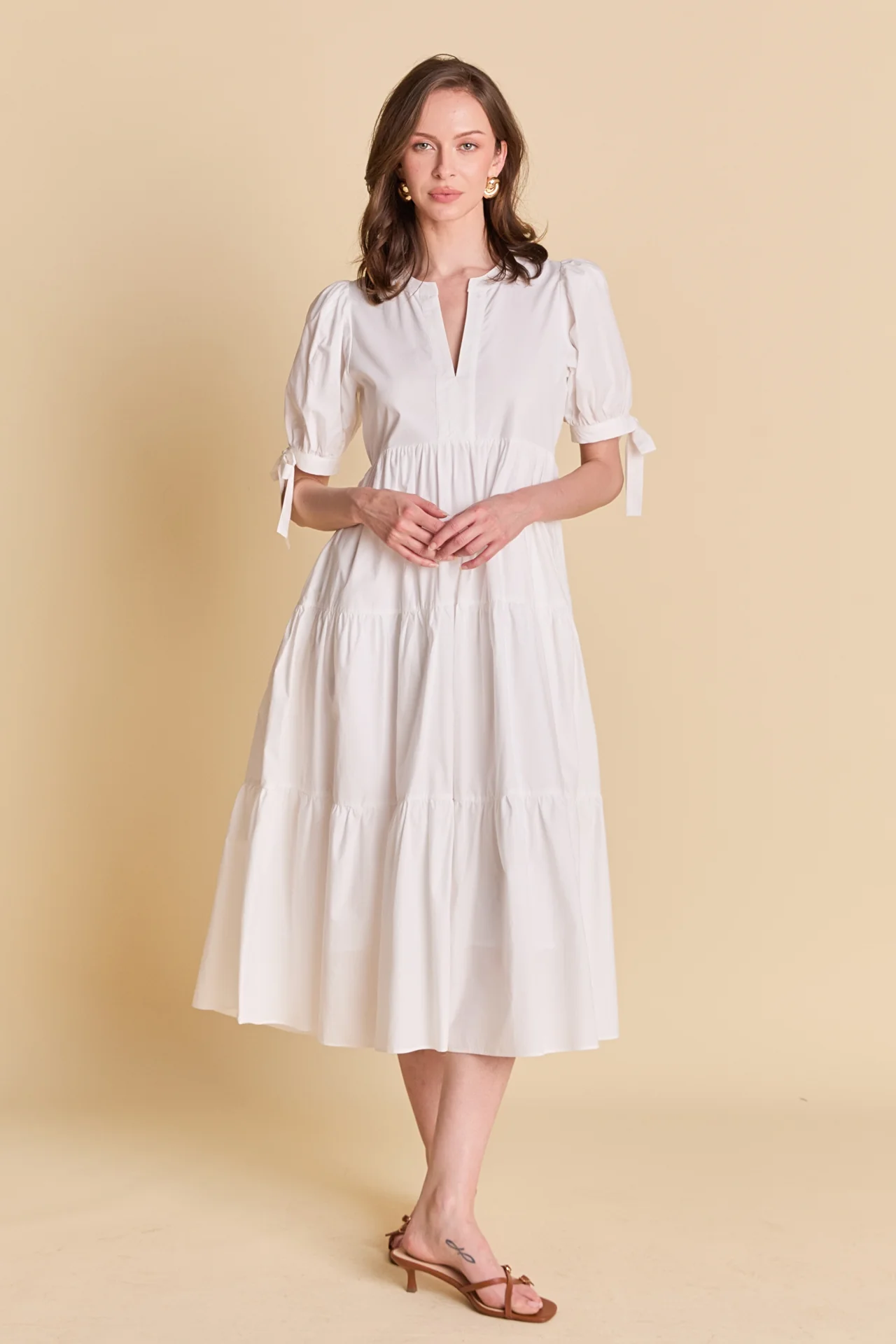 Tiered Midi Dress with Bow-Tie Sleeves - Image 13