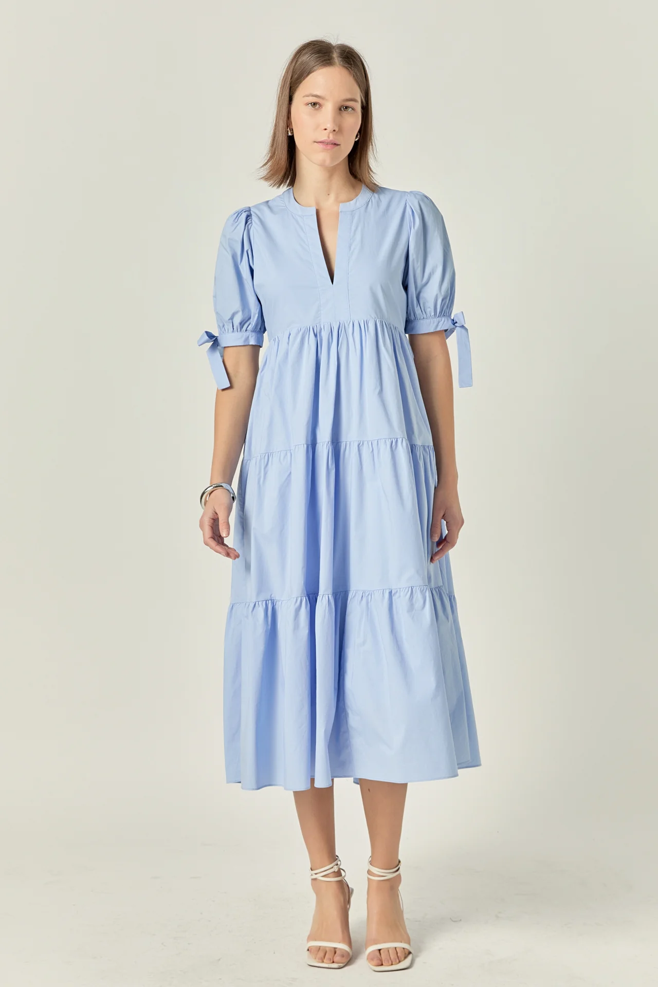 Tiered Midi Dress with Bow-Tie Sleeves - Image 14