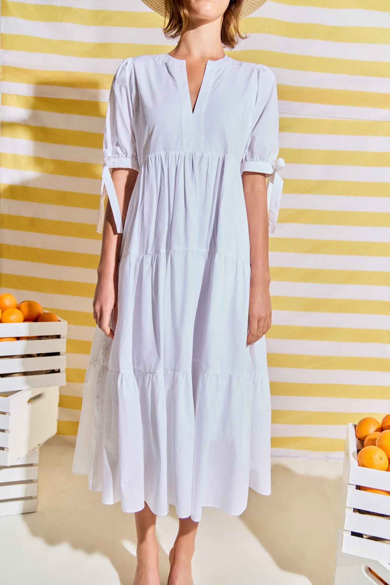 Tiered Midi Dress with Bow-Tie Sleeves - Image 2