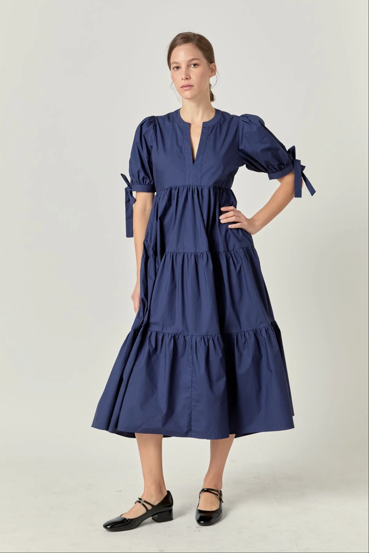 Tiered Midi Dress with Bow-Tie Sleeves - Image 23