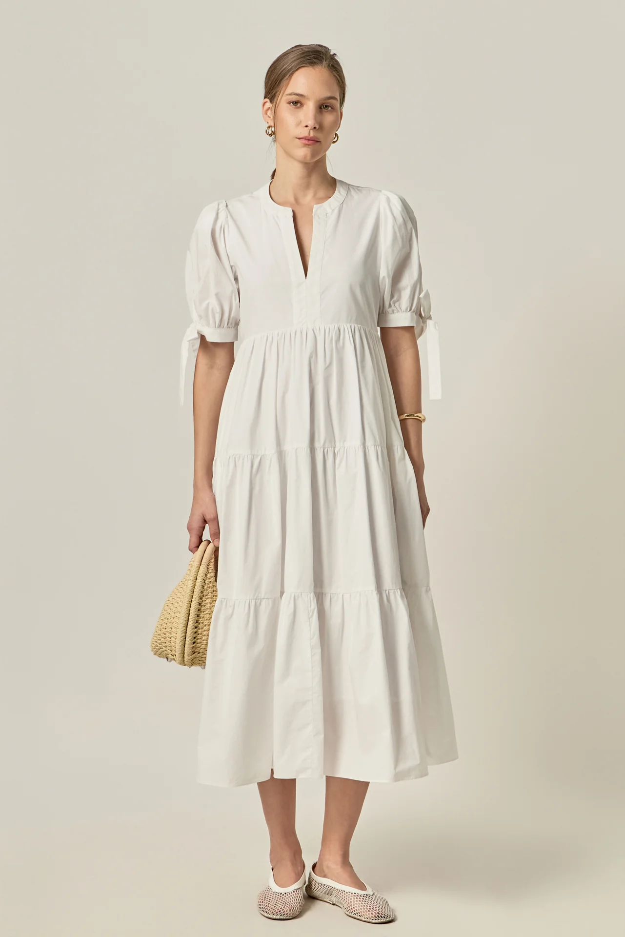 Tiered Midi Dress with Bow-Tie Sleeves - Image 6