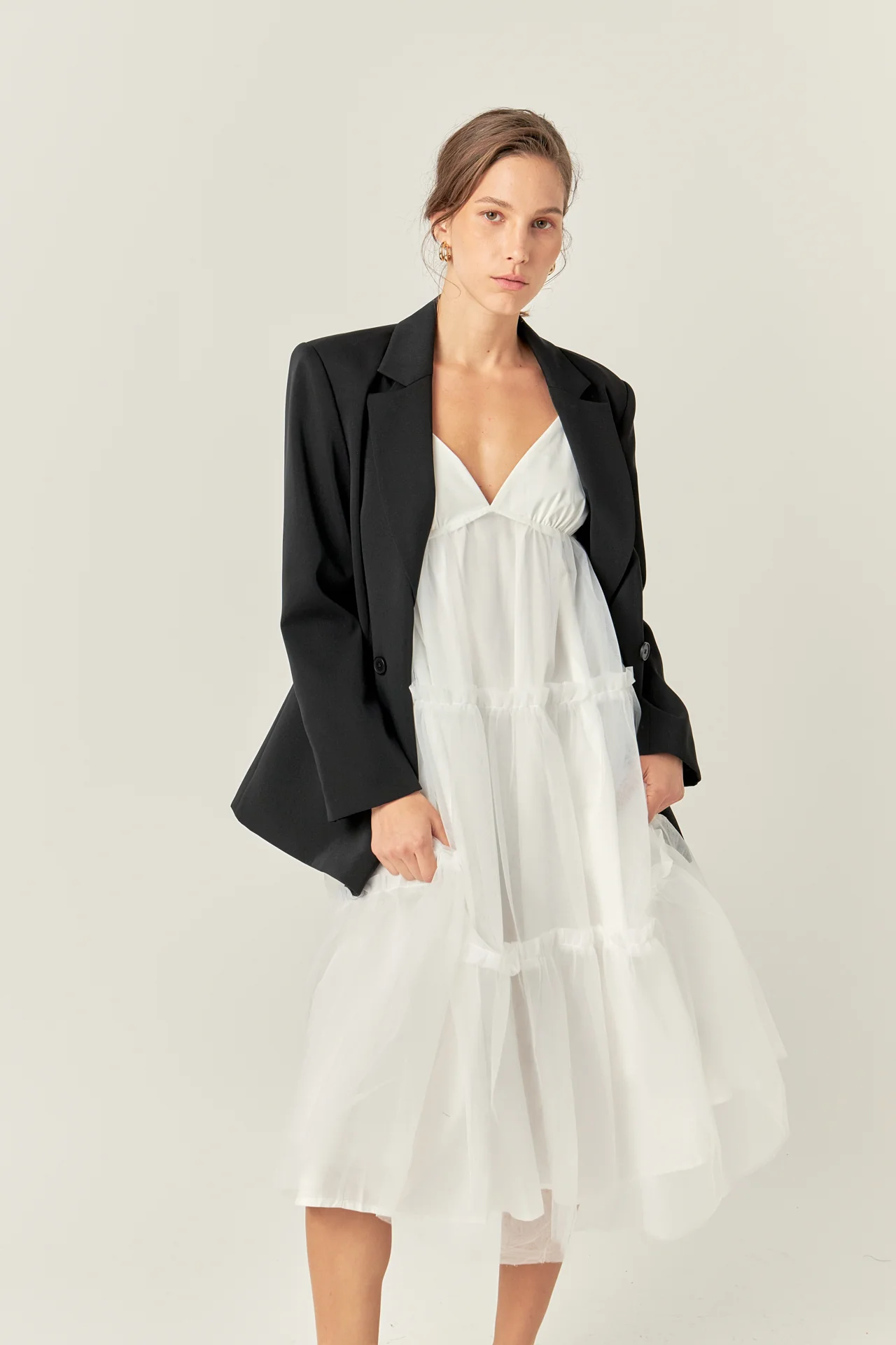 Tulle Contrast Midi Dress - Image 15