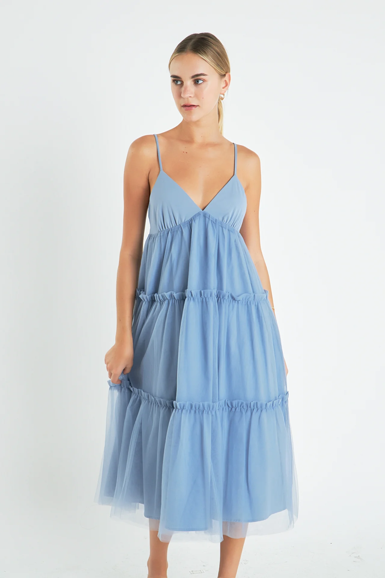 Tulle Contrast Midi Dress - Image 20