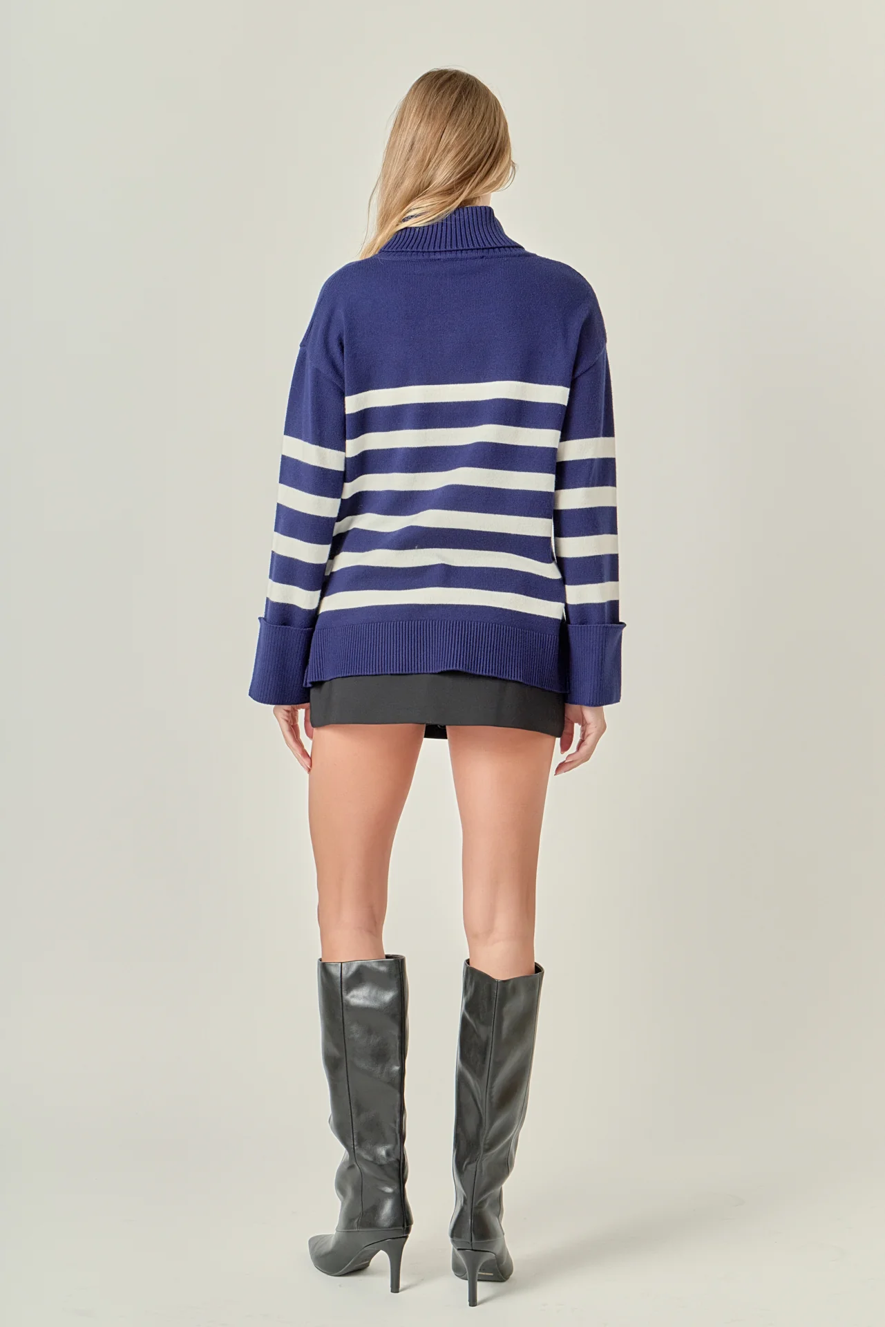 Turtle Neck Stripe Sweater in Navy - Image 4