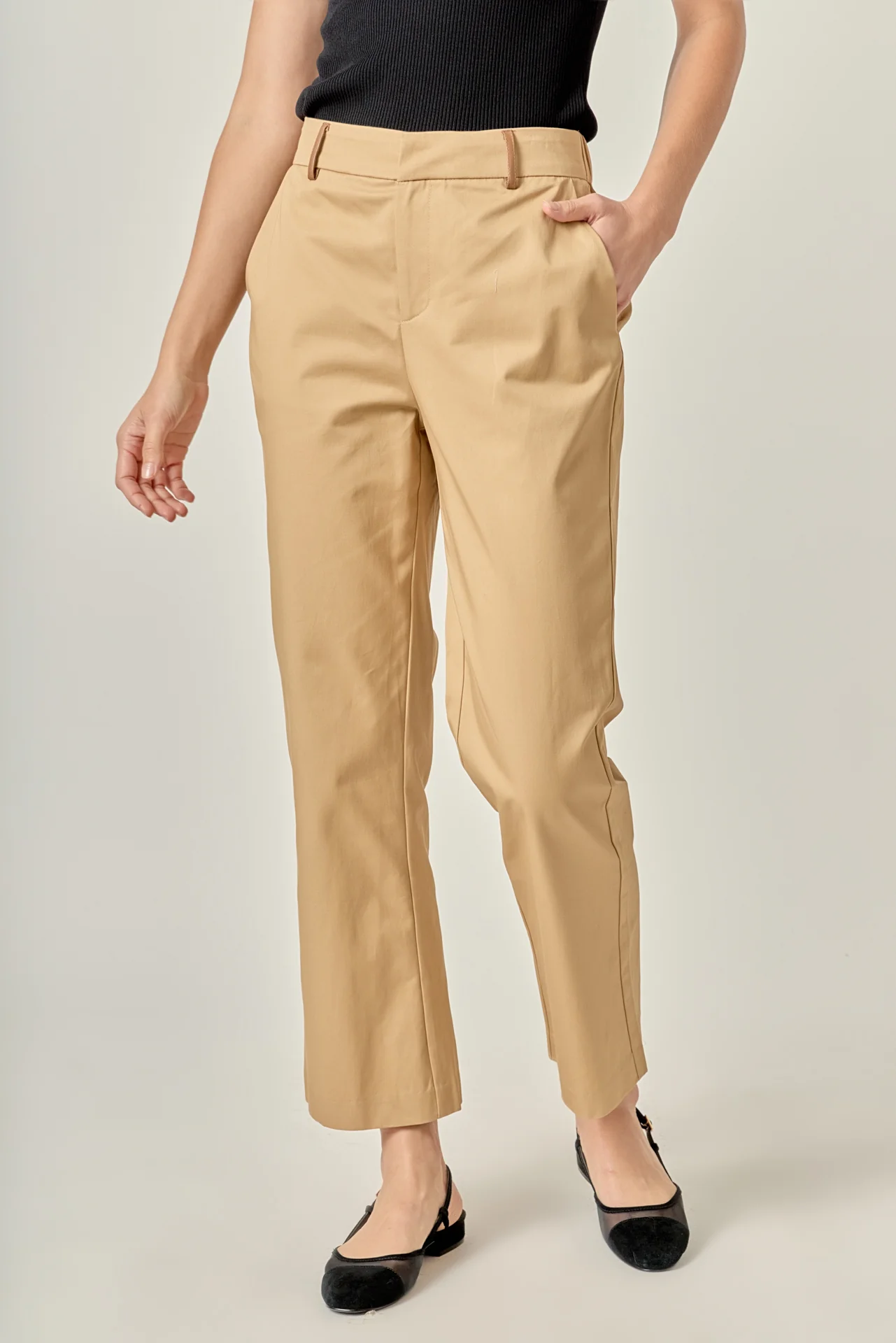 Twill Cropped Flared Hem Pants - Image 2