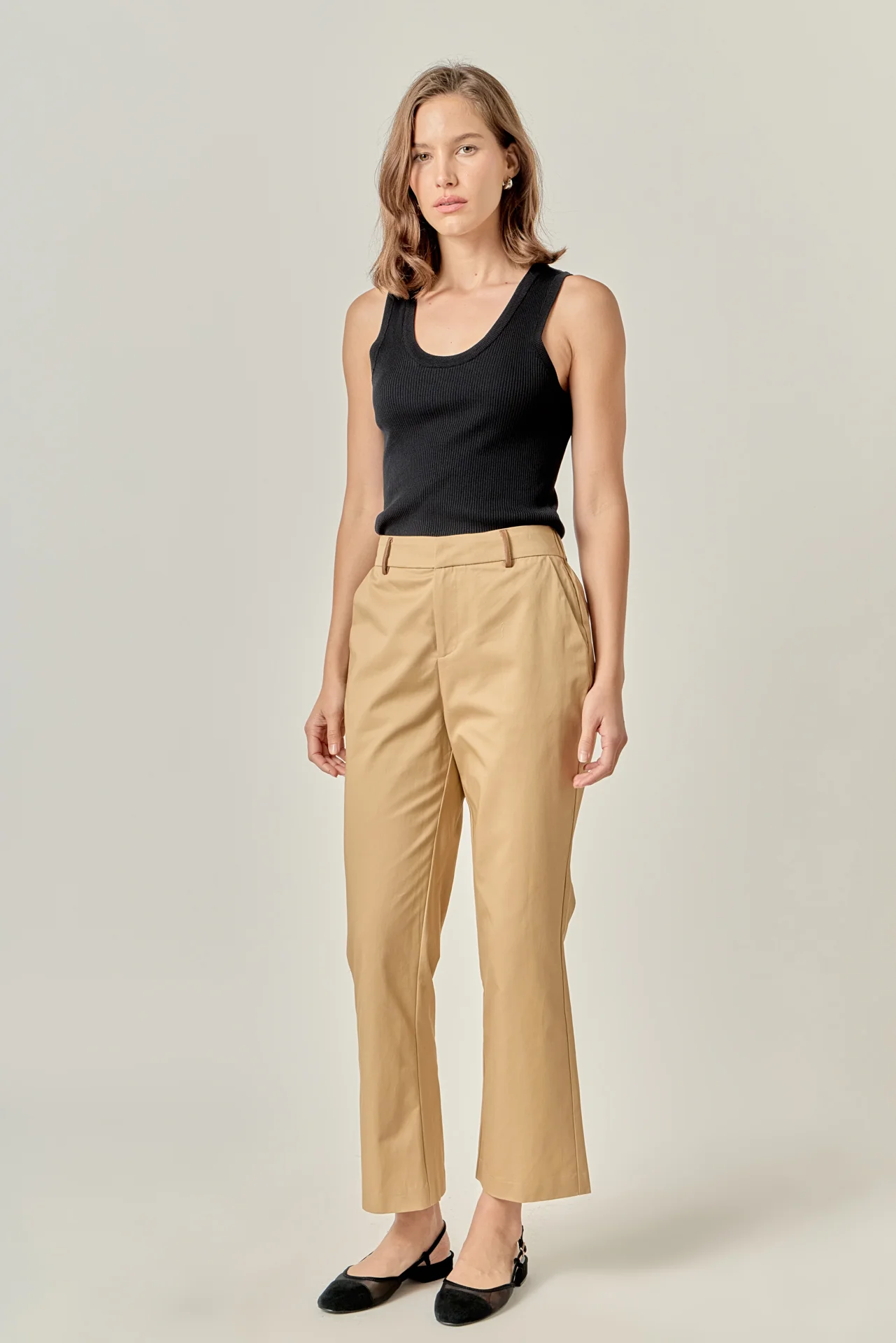 Twill Cropped Flared Hem Pants - Image 3