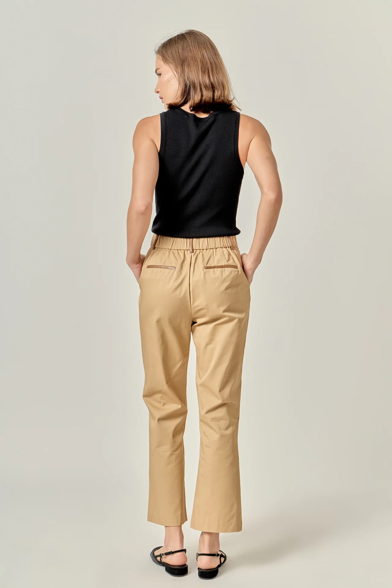 Twill Cropped Flared Hem Pants - Image 4