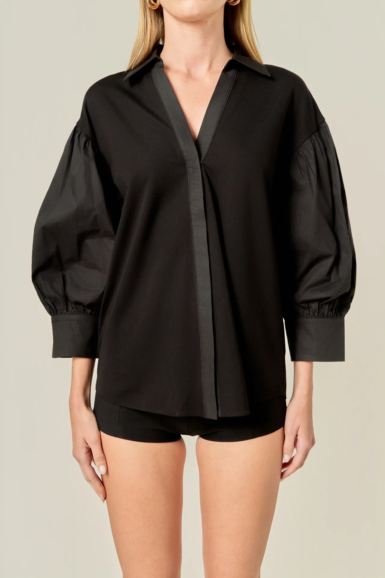 V-neckline Puff Sleeve Shirt - Image 2