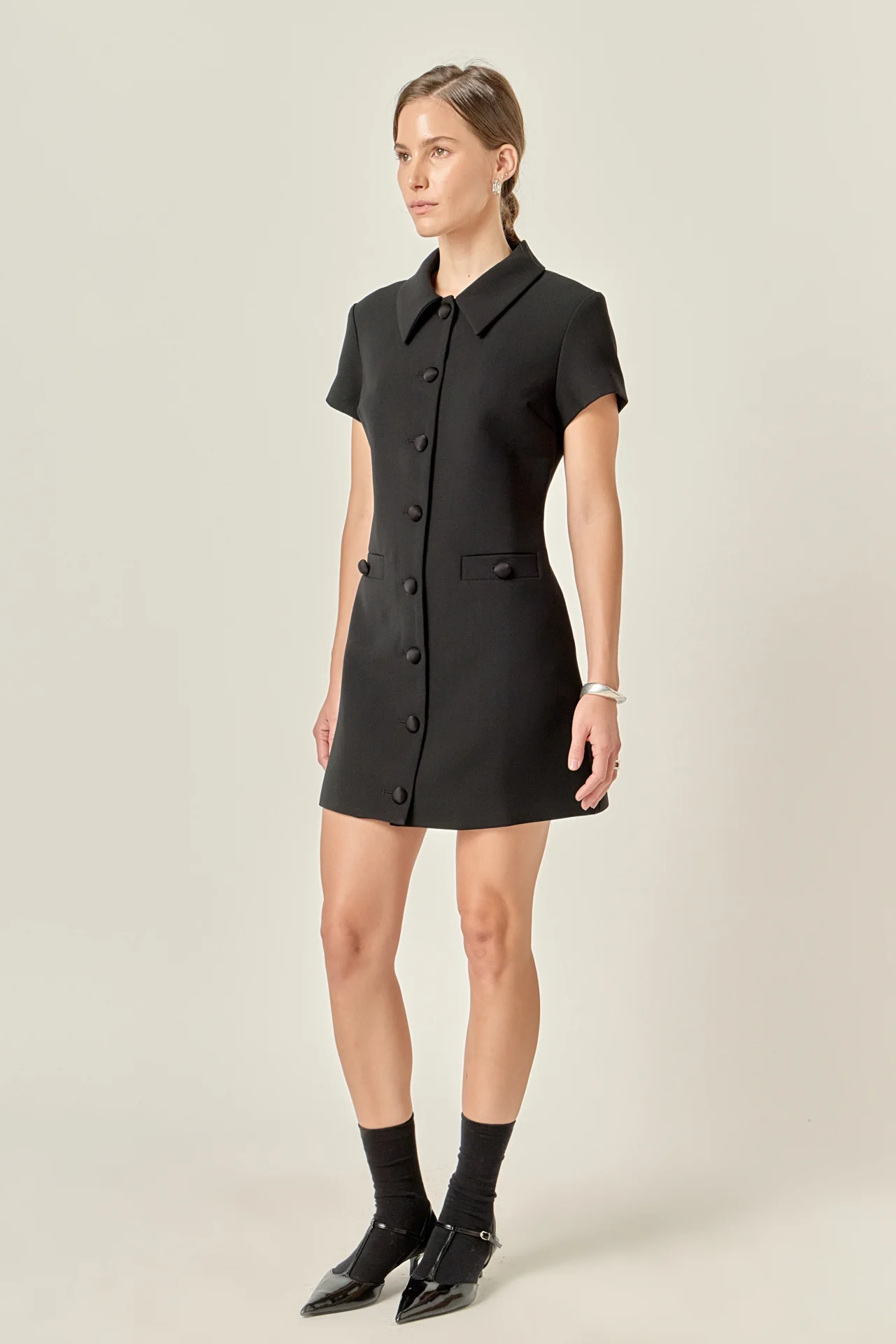 Velvet Button Collar Mini Dress - Image 3