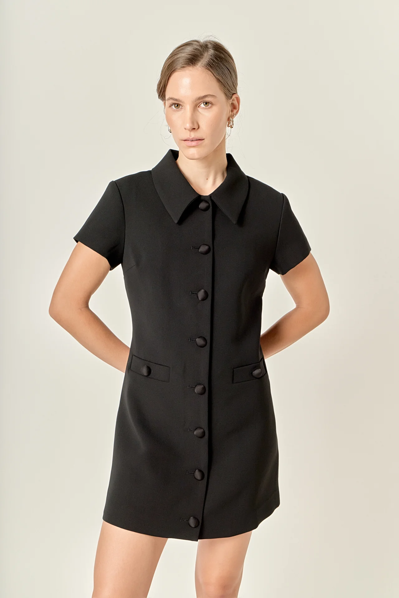 Velvet Button Collar Mini Dress - Image 5