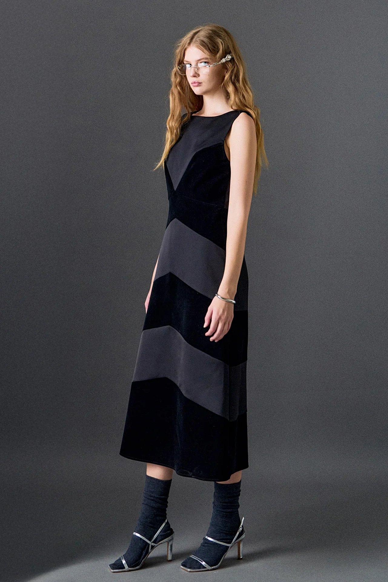 Velvet Satin Combo Midi Dress - Image 3