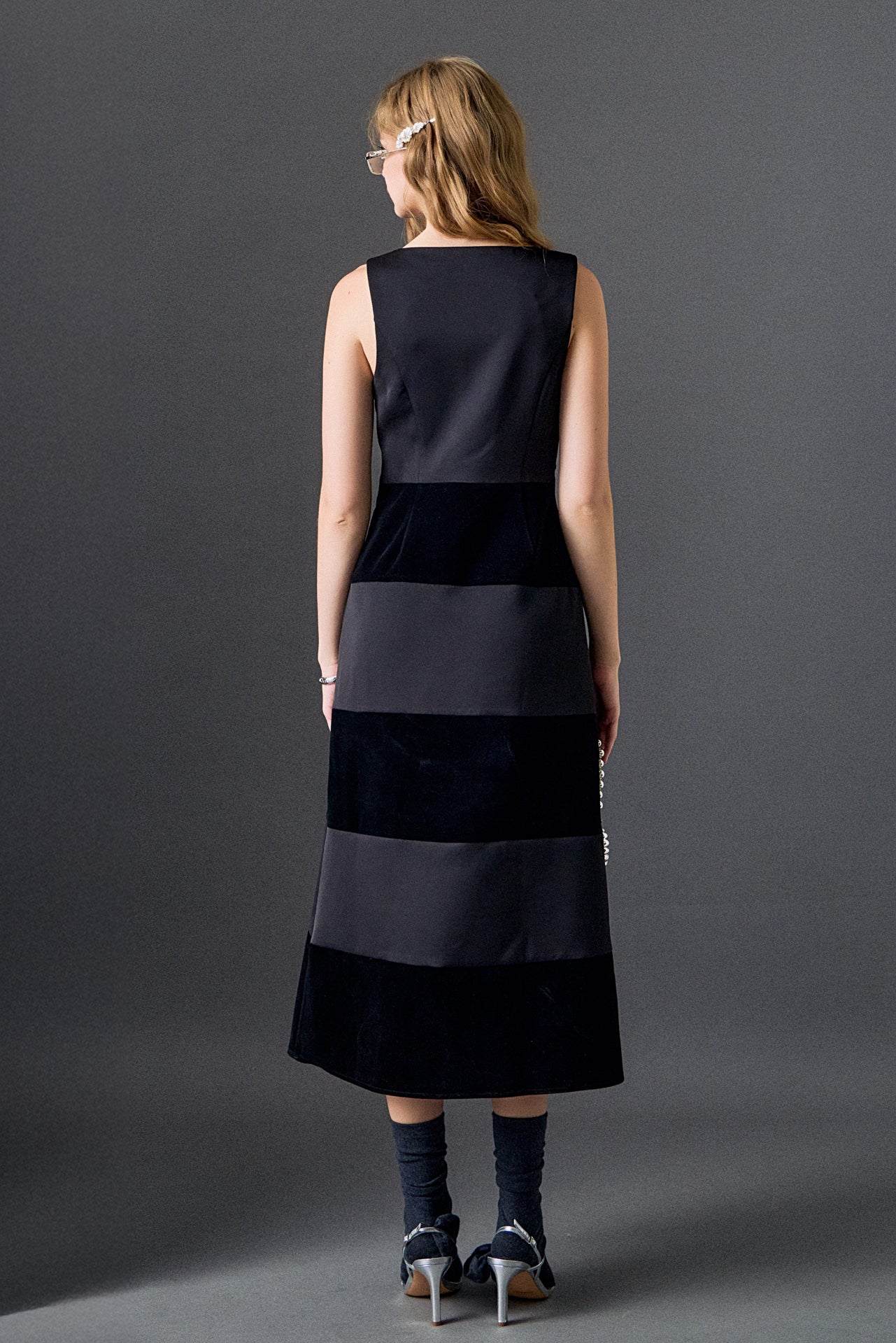 Velvet Satin Combo Midi Dress - Image 4