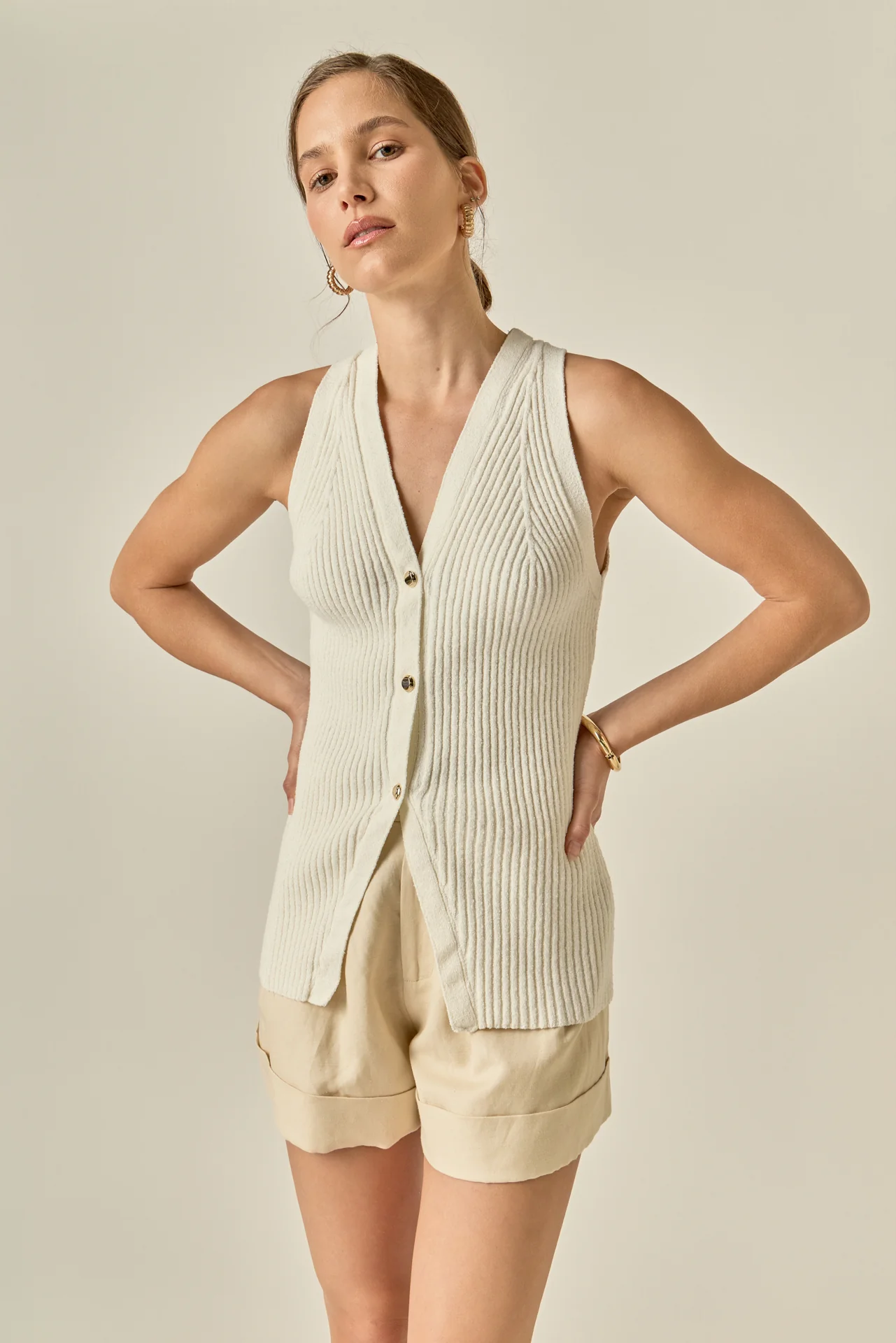 Ribbed Knit Button-Front Vest - Image 6
