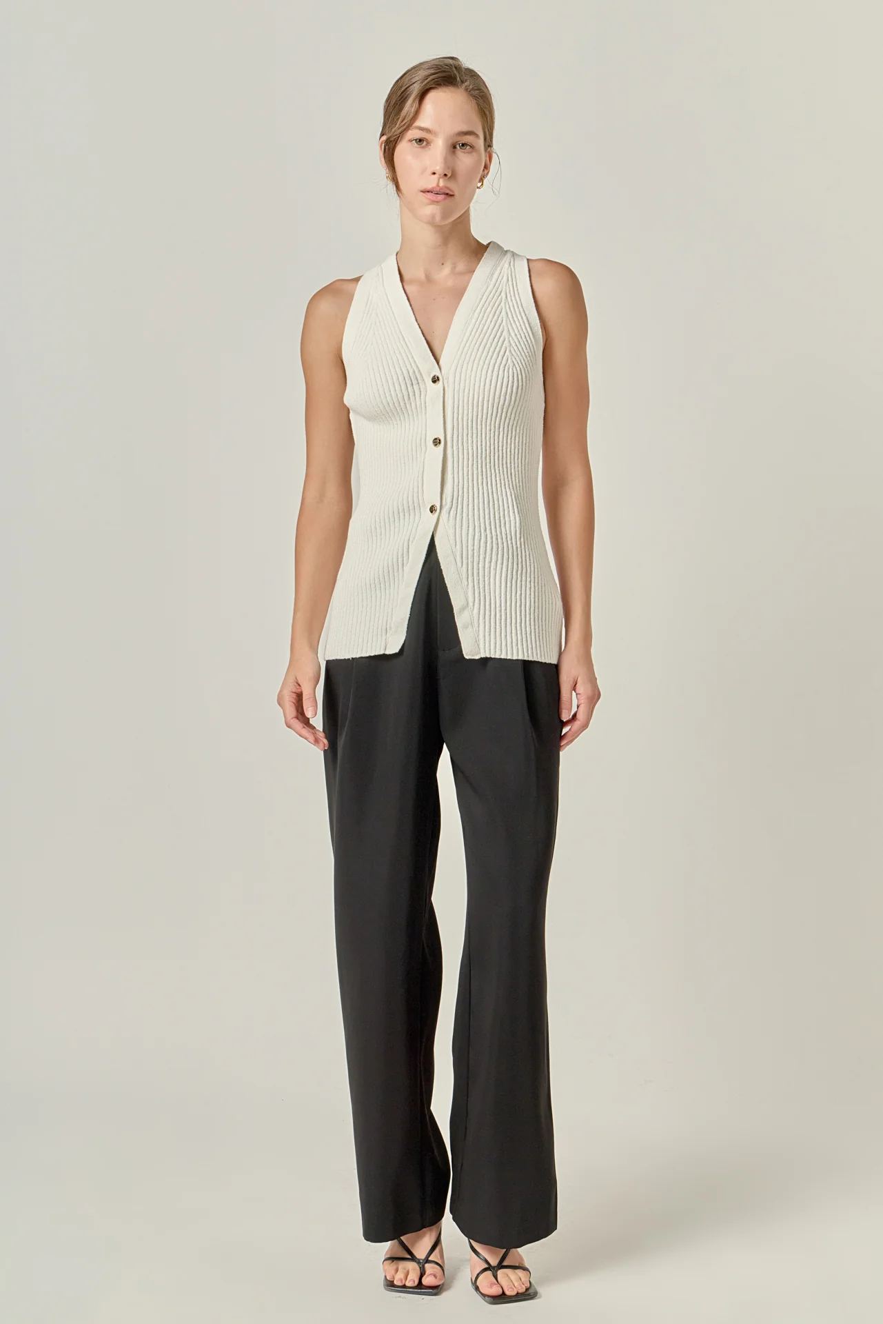 Ribbed Knit Button-Front Vest - Image 7