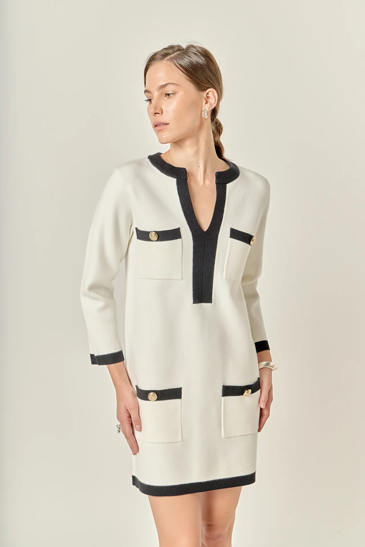 White and Black Mini Knit Dress - Image 10