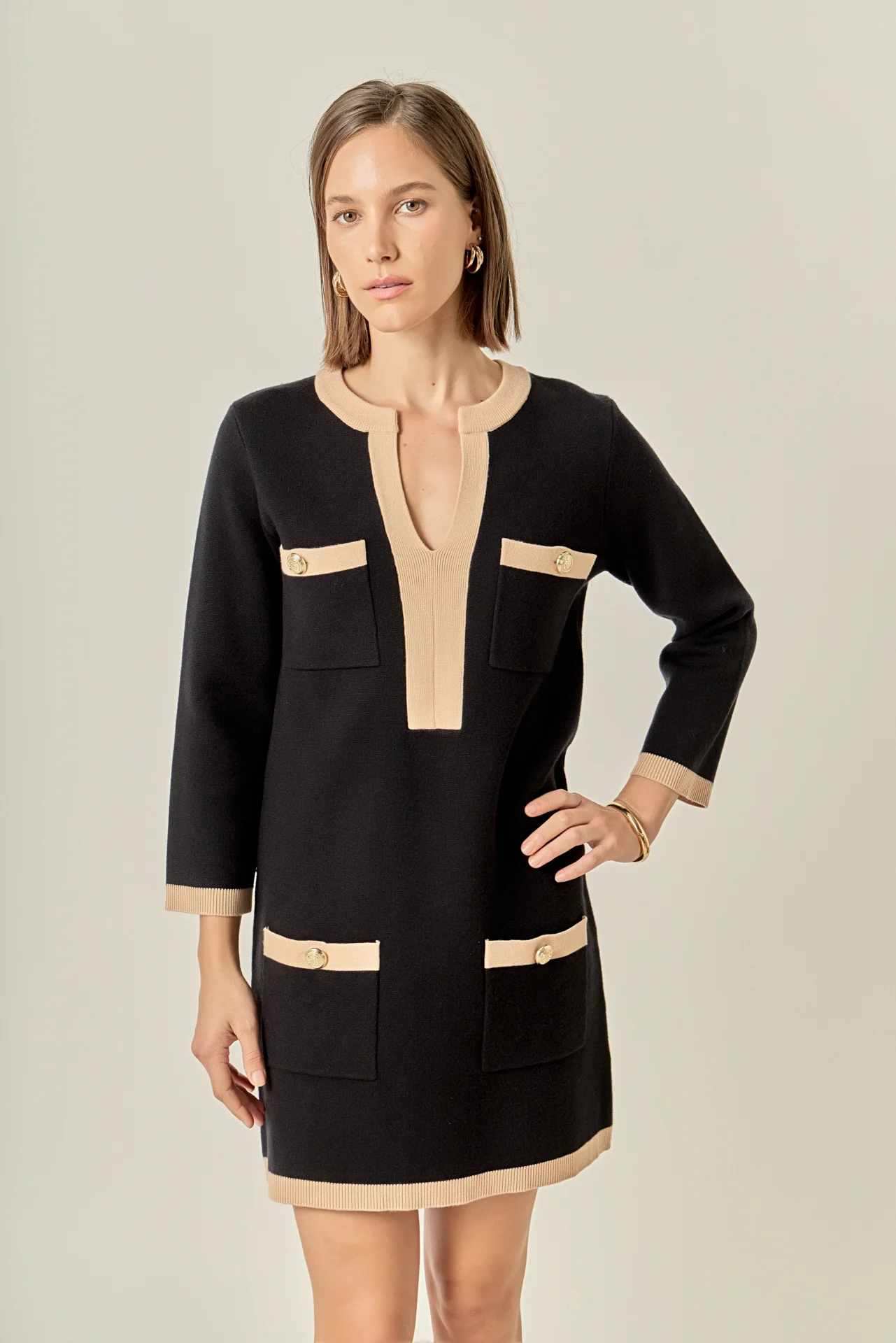 White and Black Mini Knit Dress - Image 5