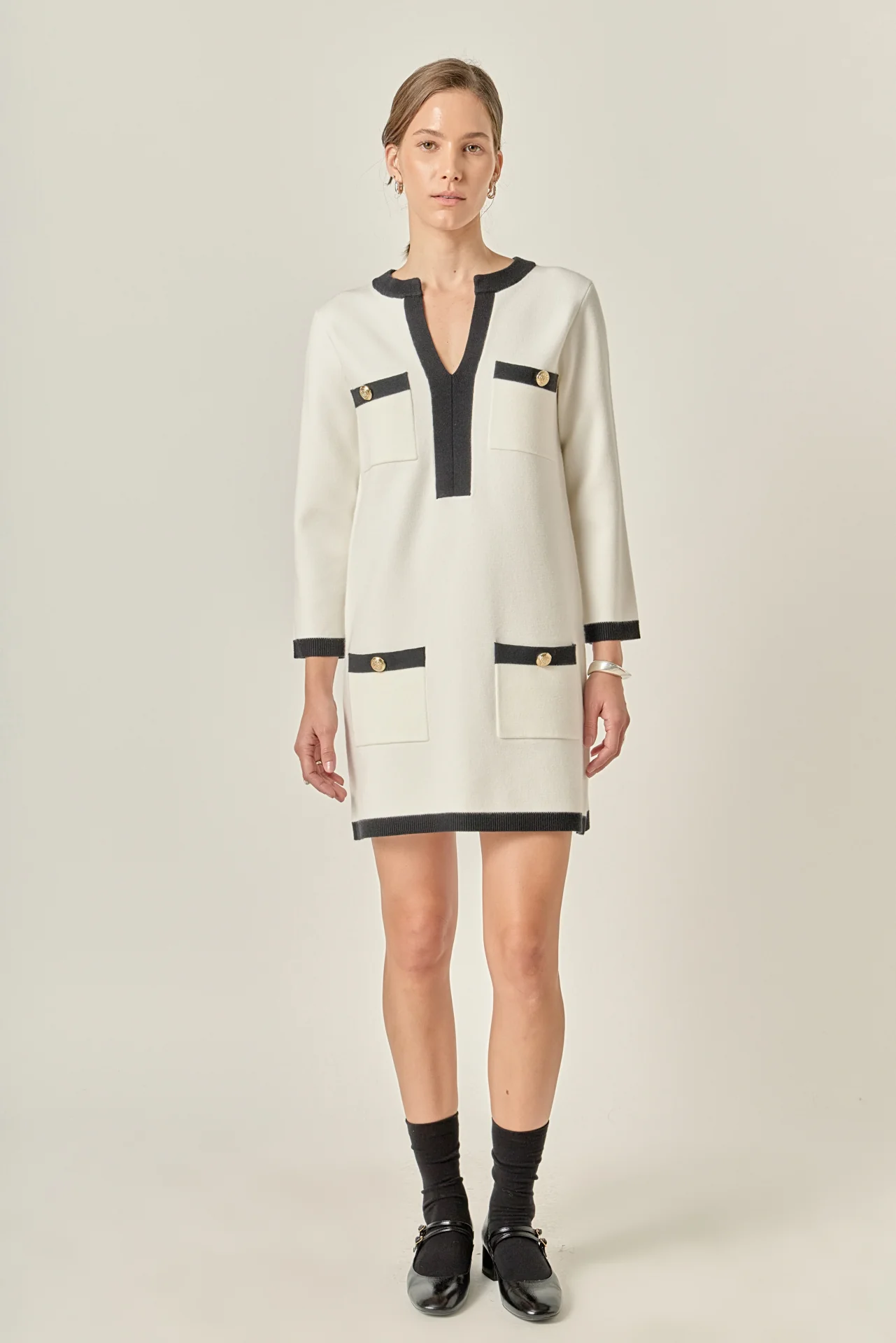 White and Black Mini Knit Dress - Image 6