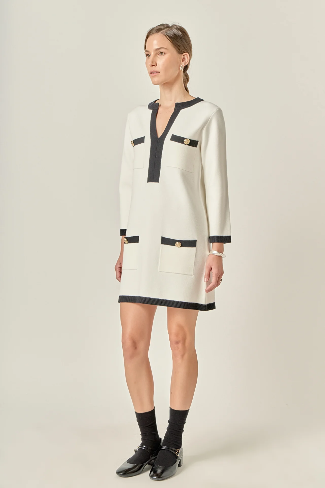 White and Black Mini Knit Dress - Image 8