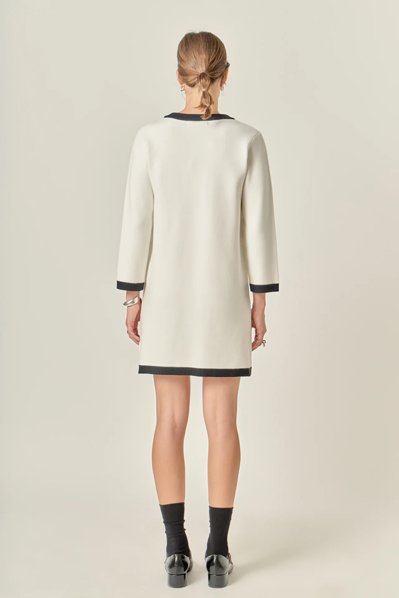 White and Black Mini Knit Dress - Image 9