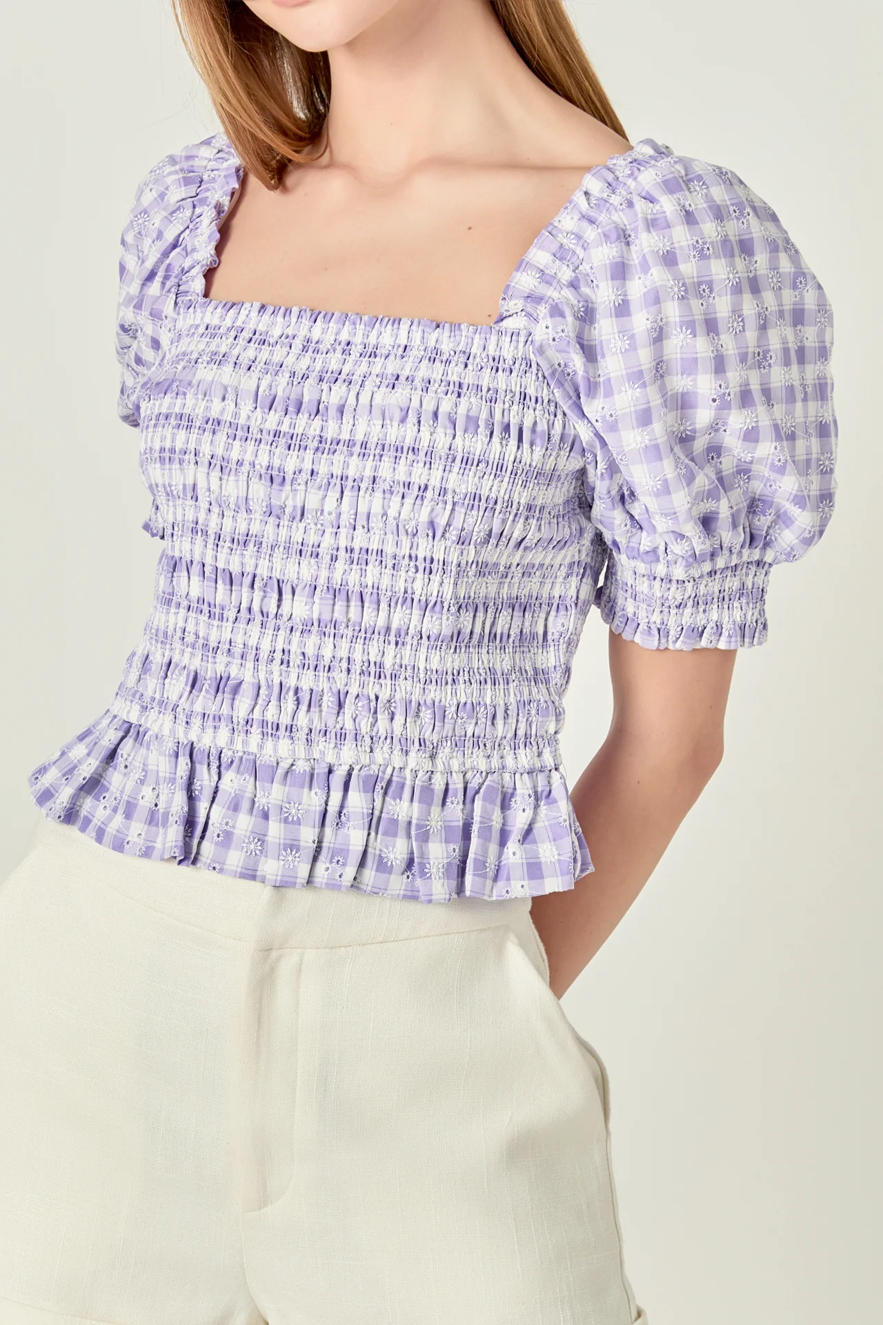 Women's Woven Square Neck Gingham Blouse - Image 2