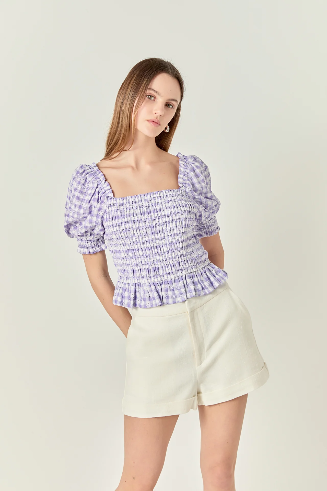 Women's Woven Square Neck Gingham Blouse - Image 5