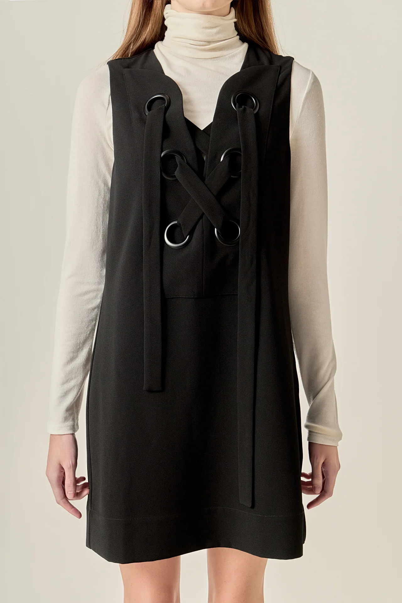 Lace-Up Detail Woven Mini Dress - Image 2