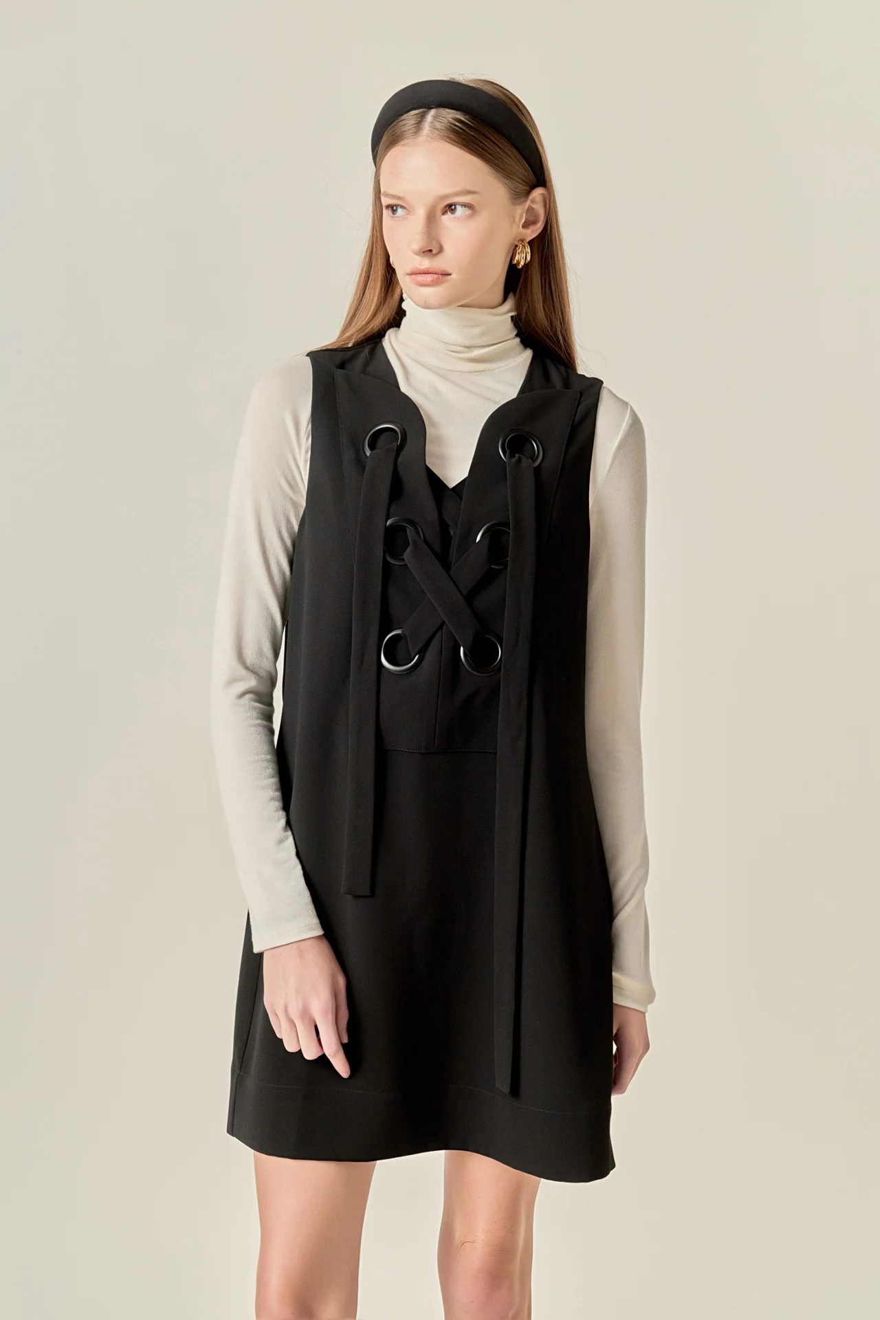 Lace-Up Detail Woven Mini Dress - Image 5