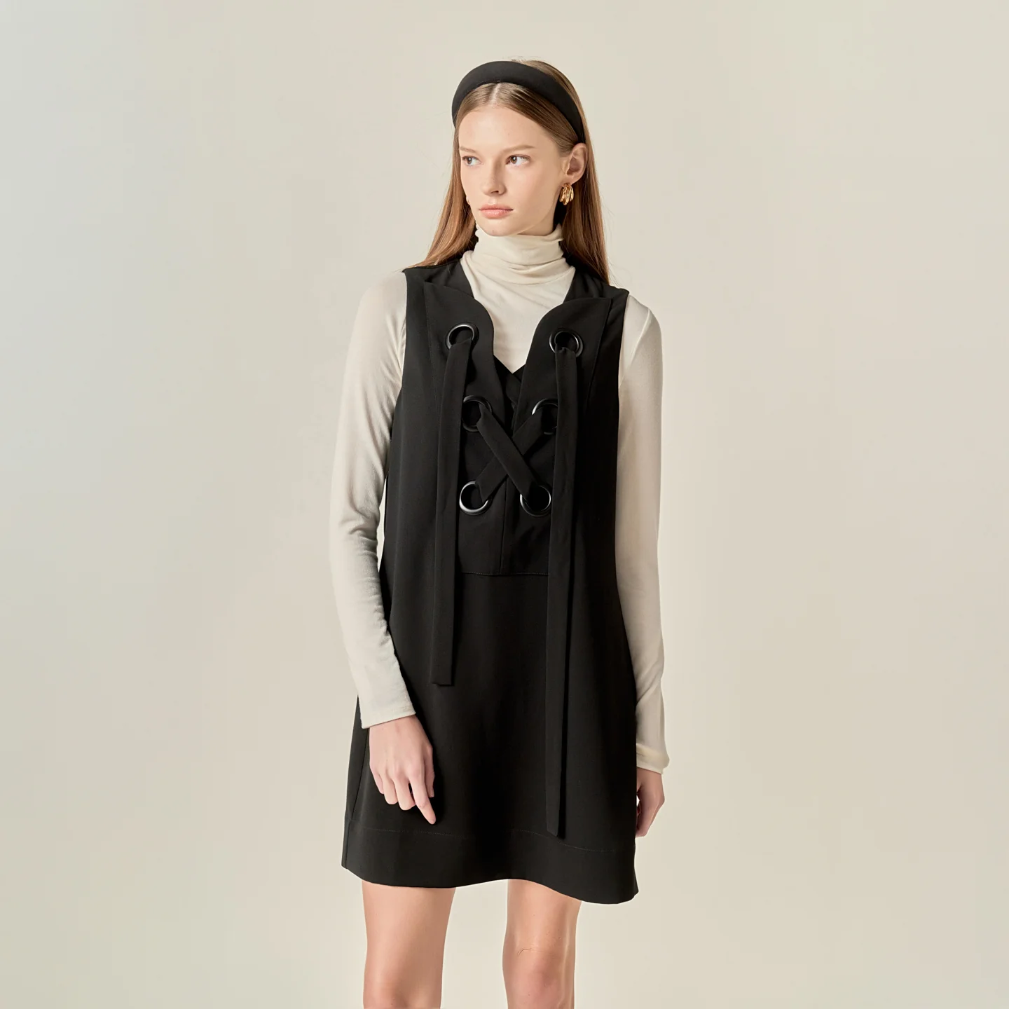 Lace-Up Detail Woven Mini Dress - Image 6