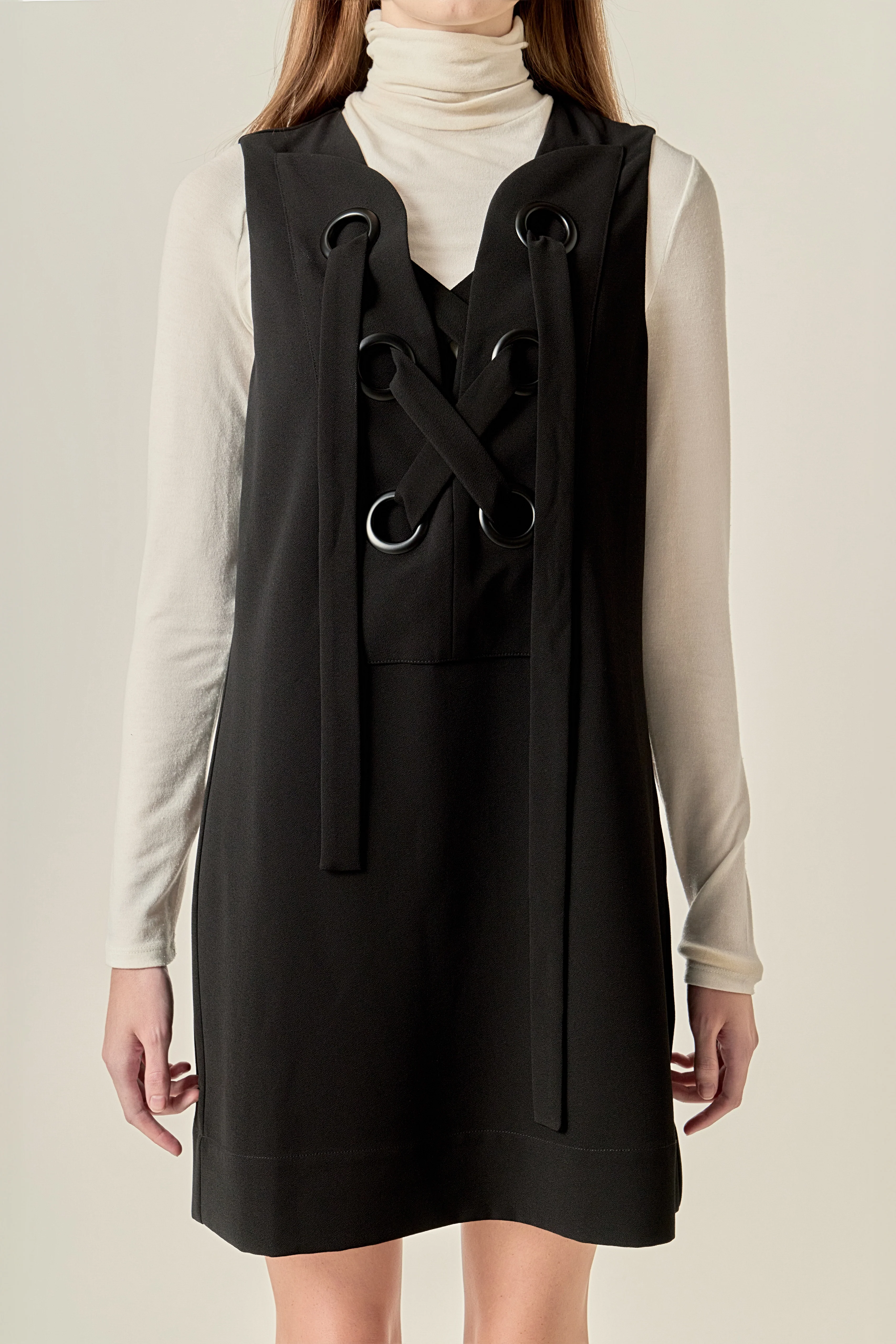 Lace-Up Detail Woven Mini Dress - Image 7