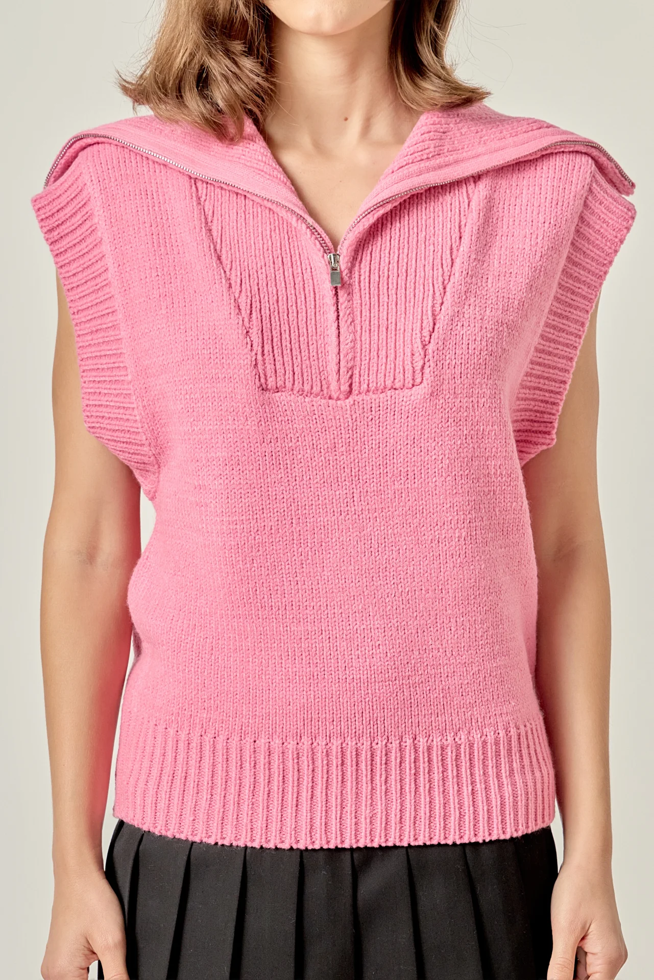 Zip Mock Neck Knit Vest - Image 2