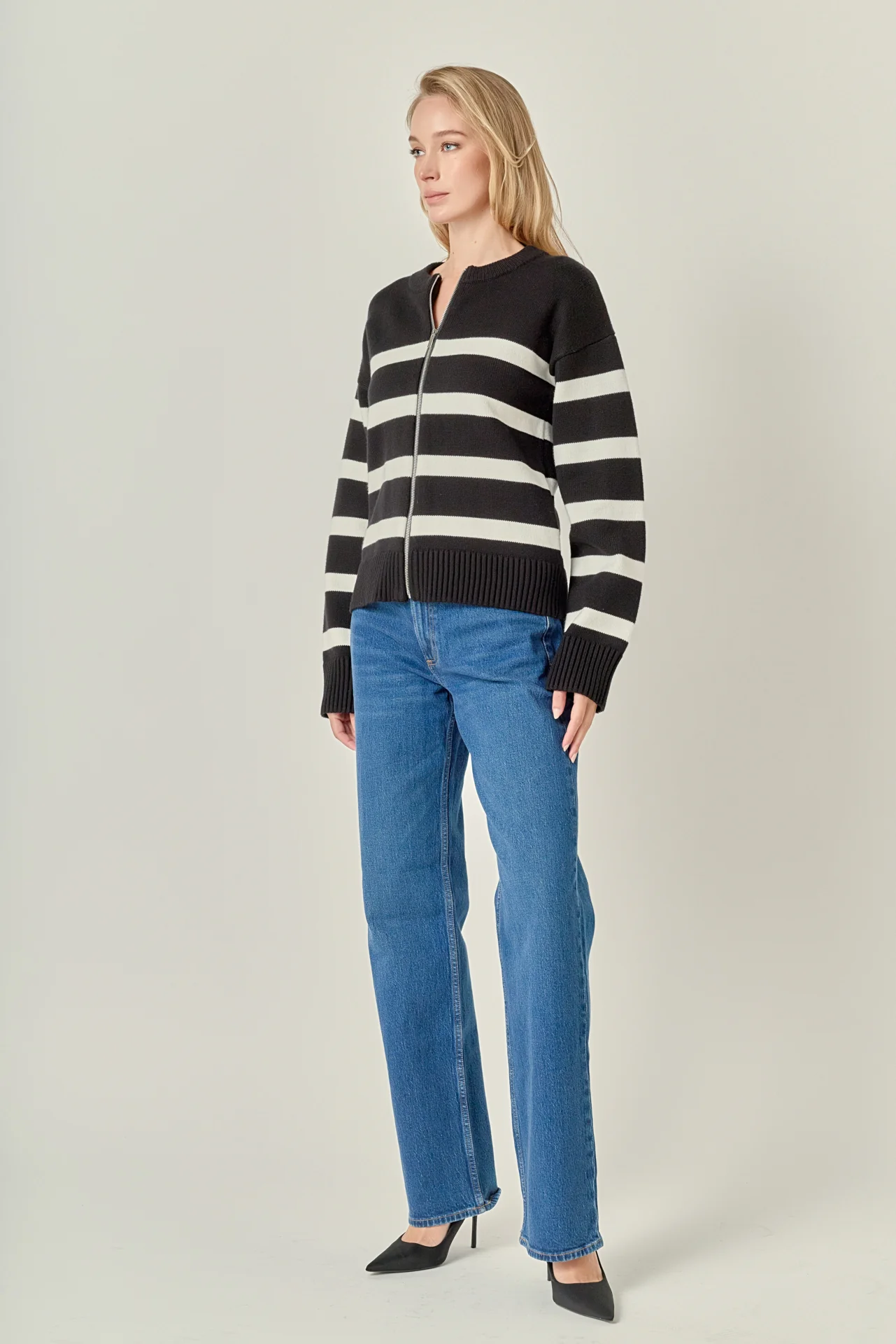Zip Up Striped Sweater - Image 3